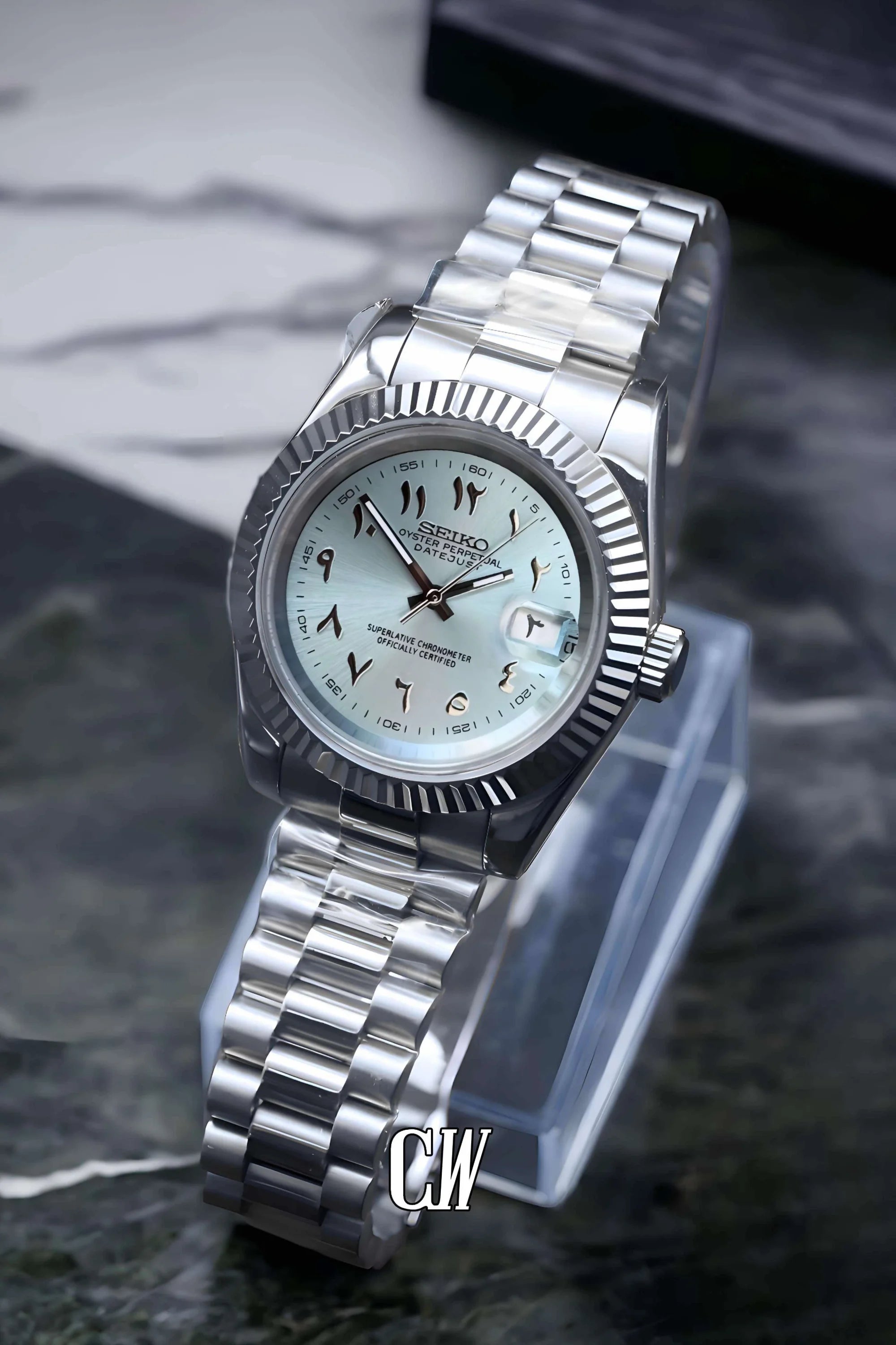 Seikojust mod watch 'arabic ice blue' - Circa Watch Labs seiko mod