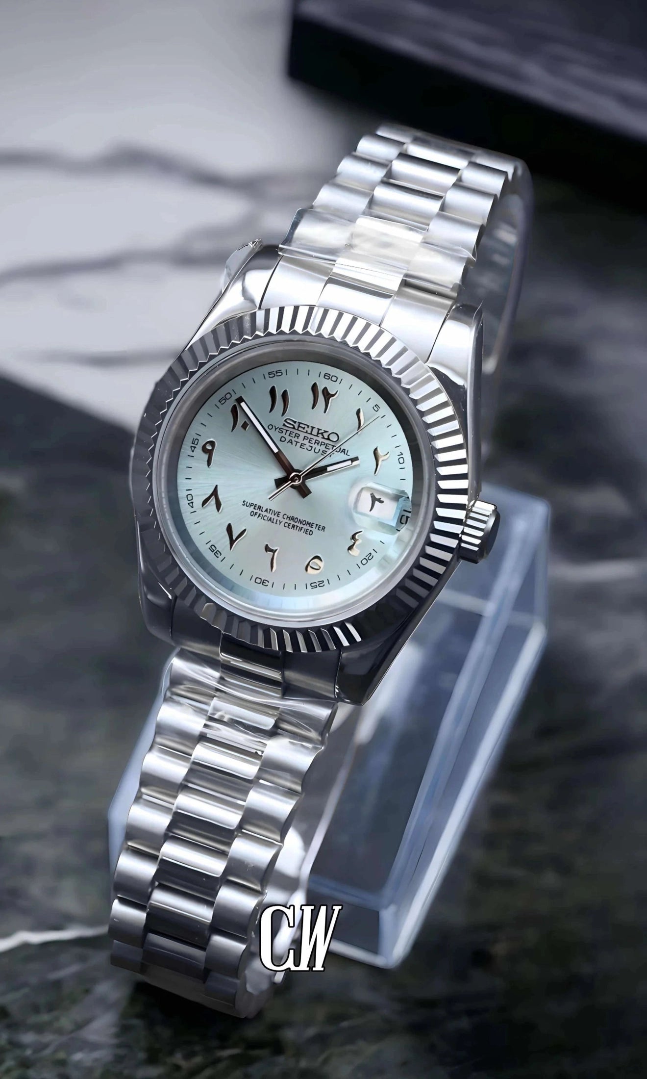 Seikojust mod watch 'arabic ice blue' - Circa Watch Labs seiko mod