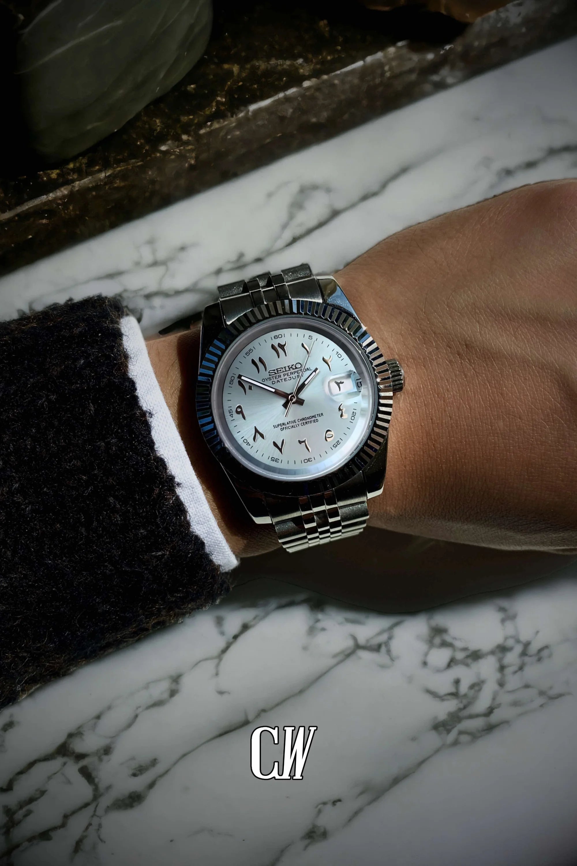Seikojust mod watch 'arabic ice blue' - Circa Watch Labs seiko mod