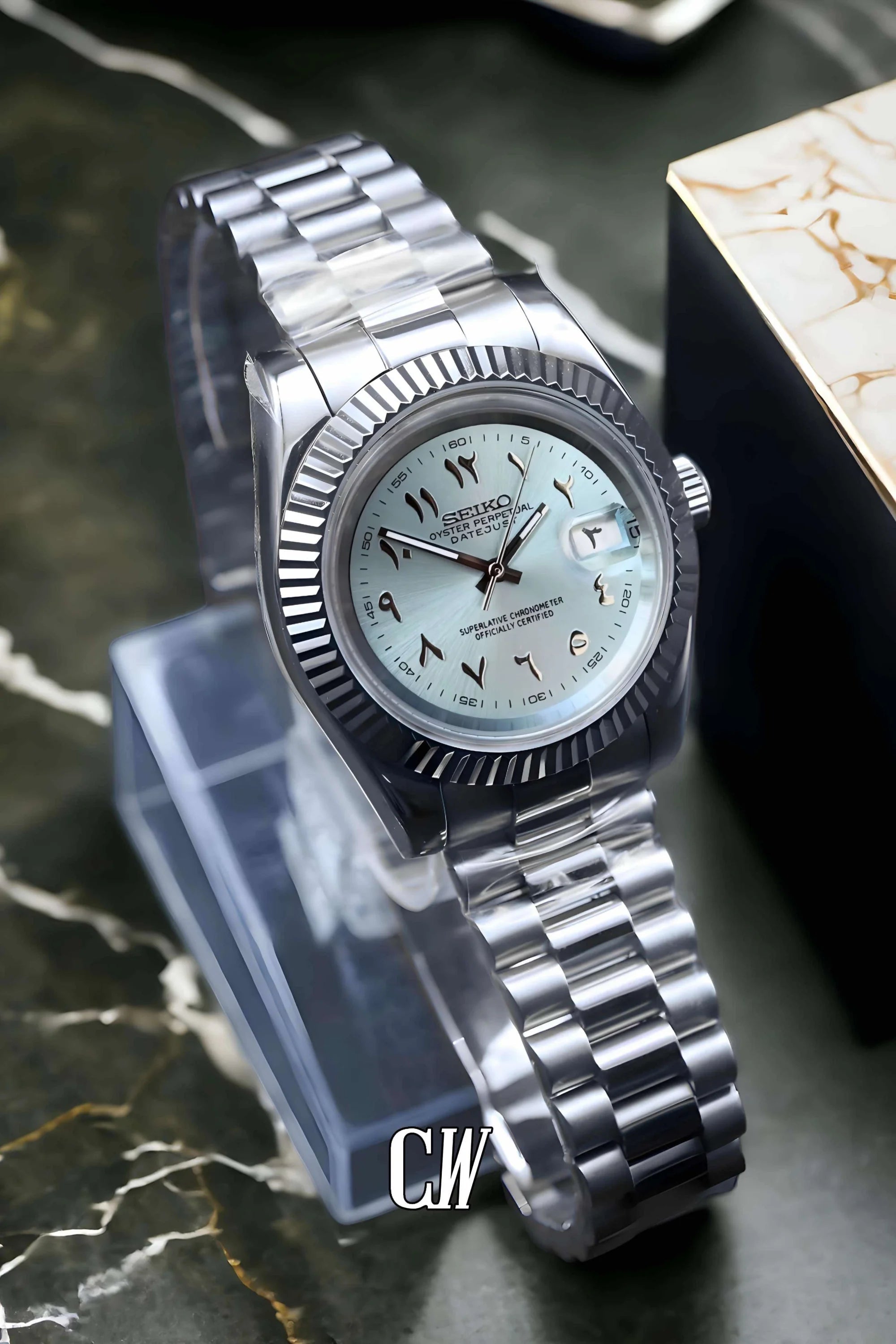 Seikojust mod watch 'arabic ice blue' - Circa Watch Labs seiko mod