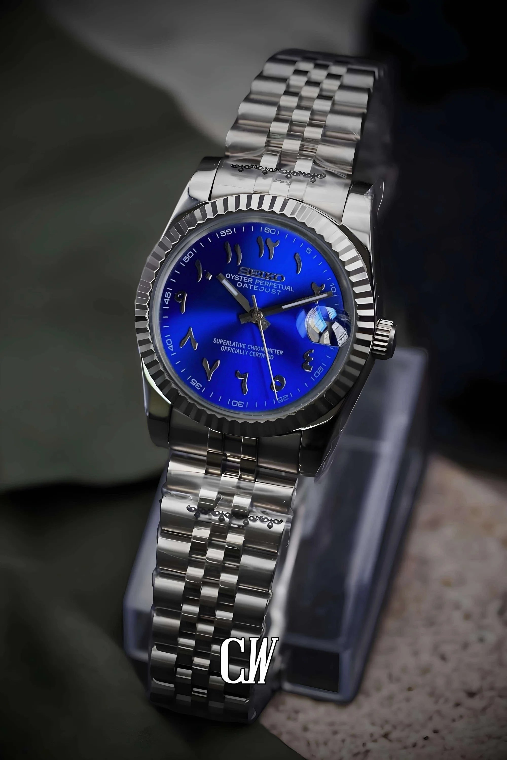 Seikojust mod watch 'arabic sunburst blue' - Circa Watch Labs seiko mod
