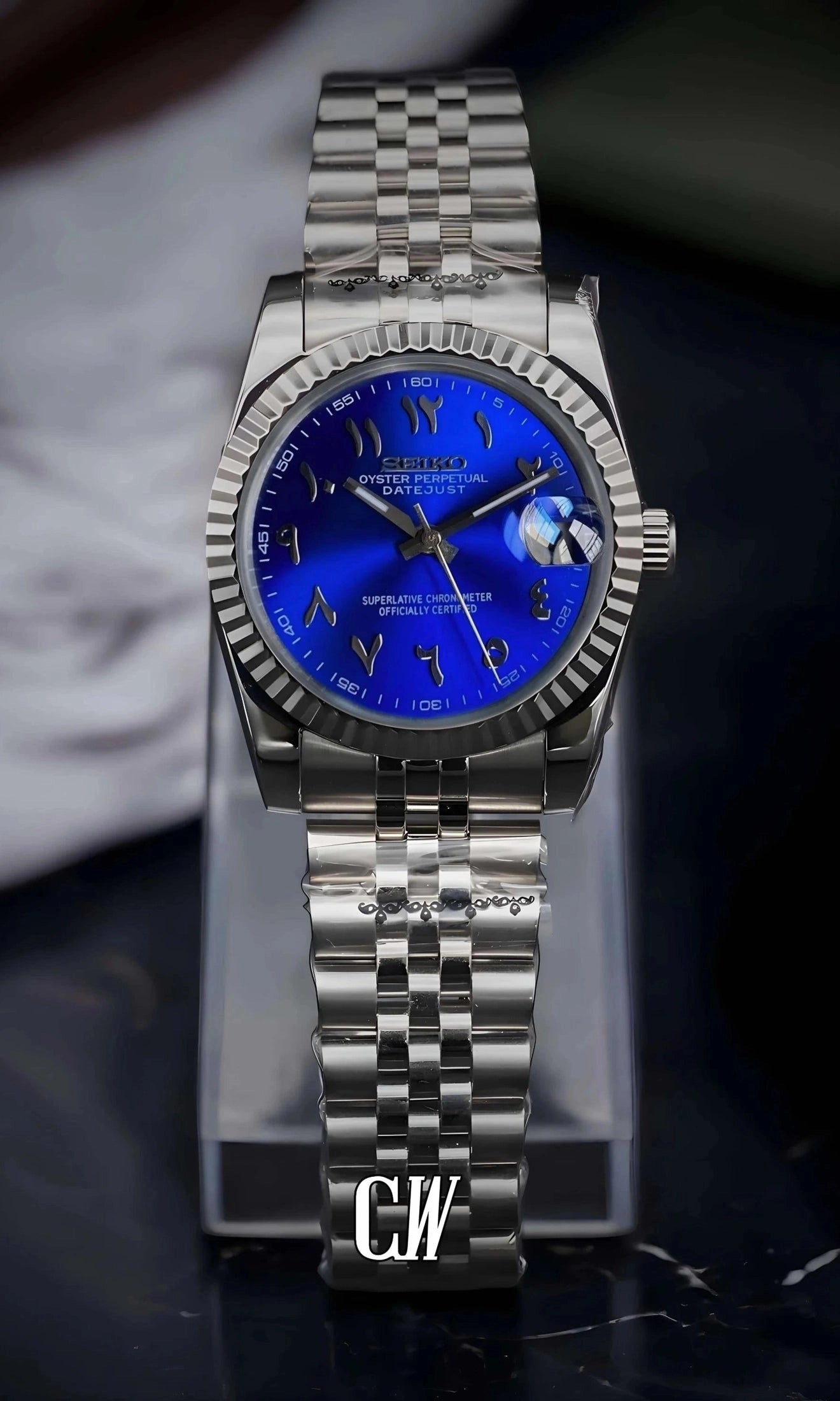 Seikojust mod watch 'arabic sunburst blue' - Circa Watch Labs