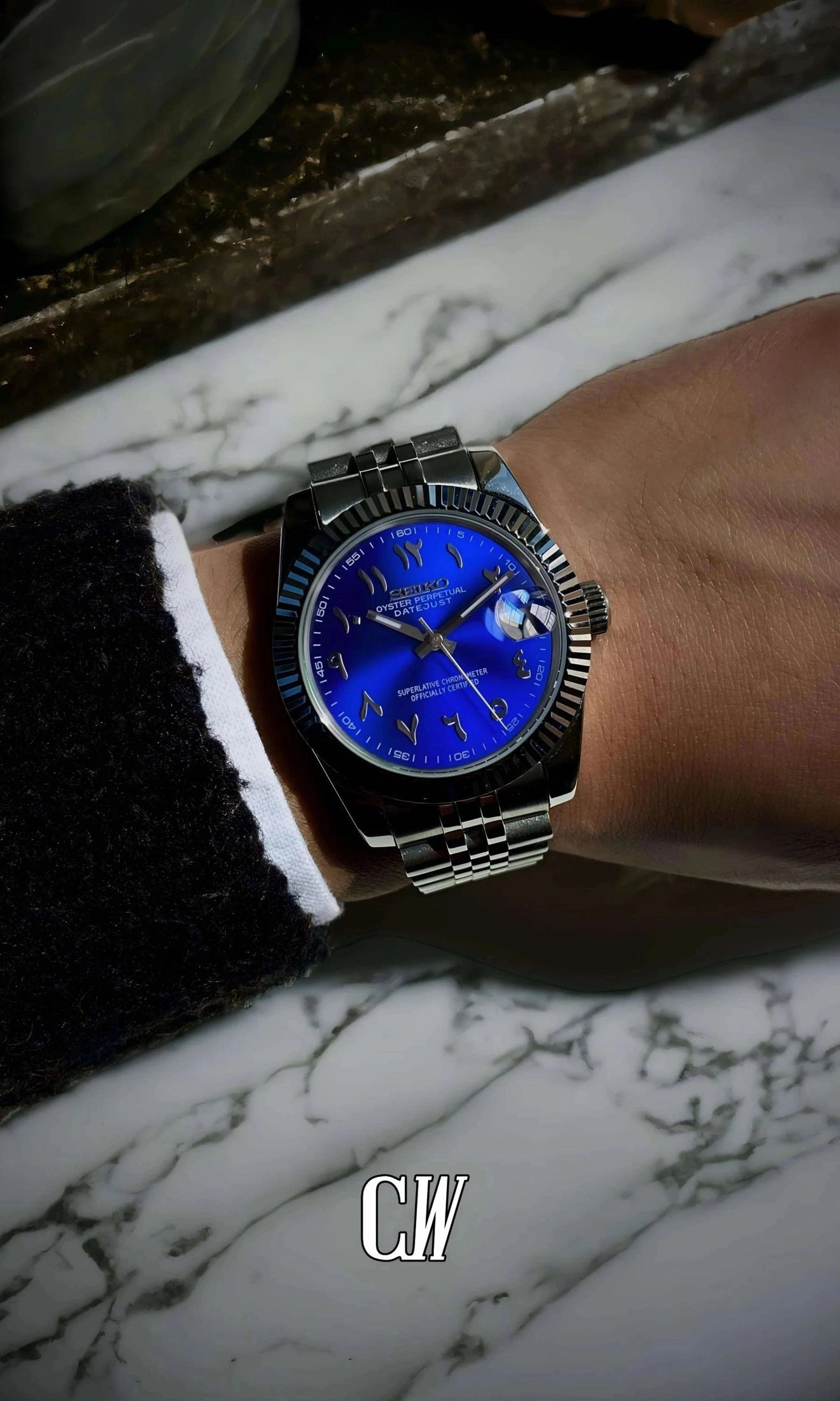 Seikojust mod watch 'arabic sunburst blue' - Circa Watch Labs