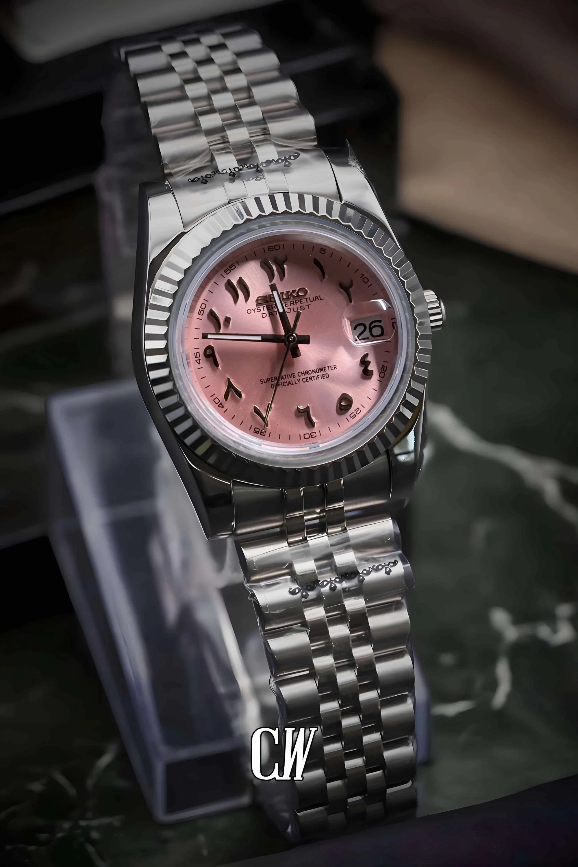 Seikojust mod watch 'arabic sunburst pink' - Circa Watch Labs seiko mod