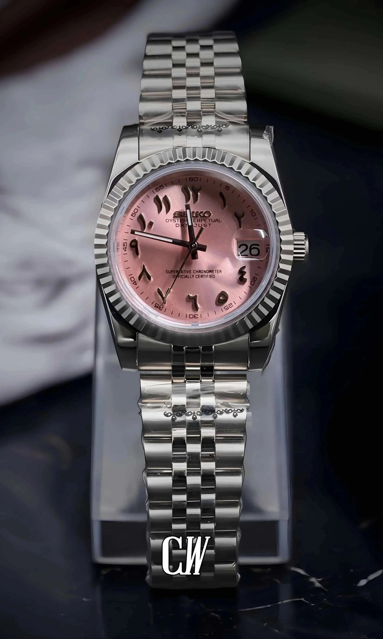 Seikojust mod watch 'arabic sunburst pink' - Circa Watch Labs