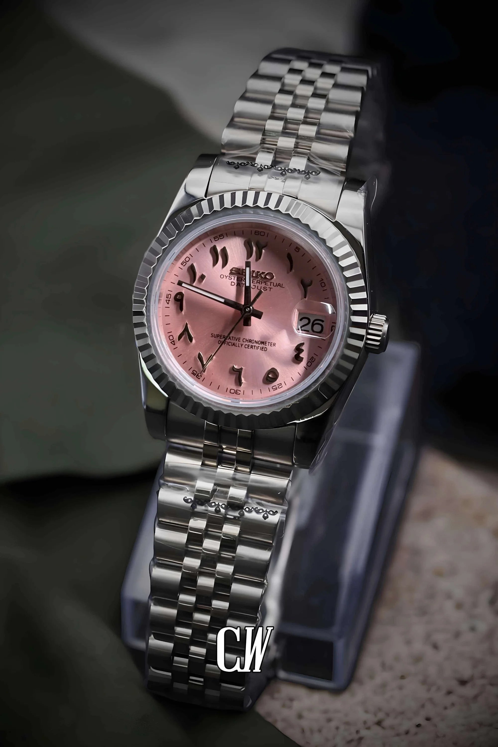 Seikojust mod watch 'arabic sunburst pink' - Circa Watch Labs seiko mod