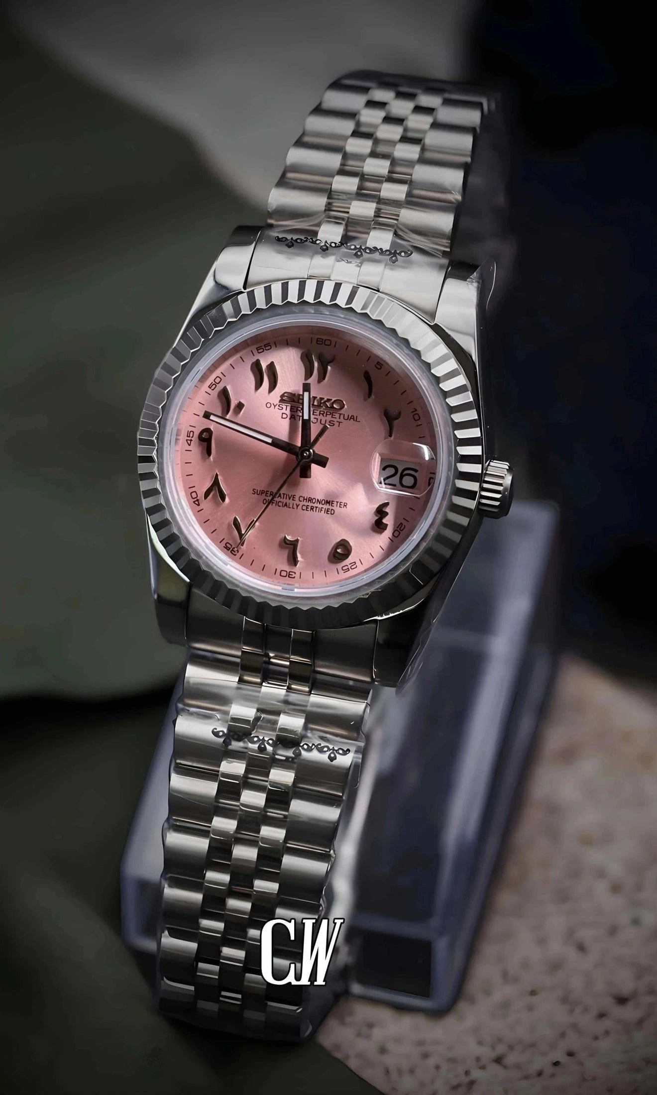 Seikojust mod watch 'arabic sunburst pink' - Circa Watch Labs
