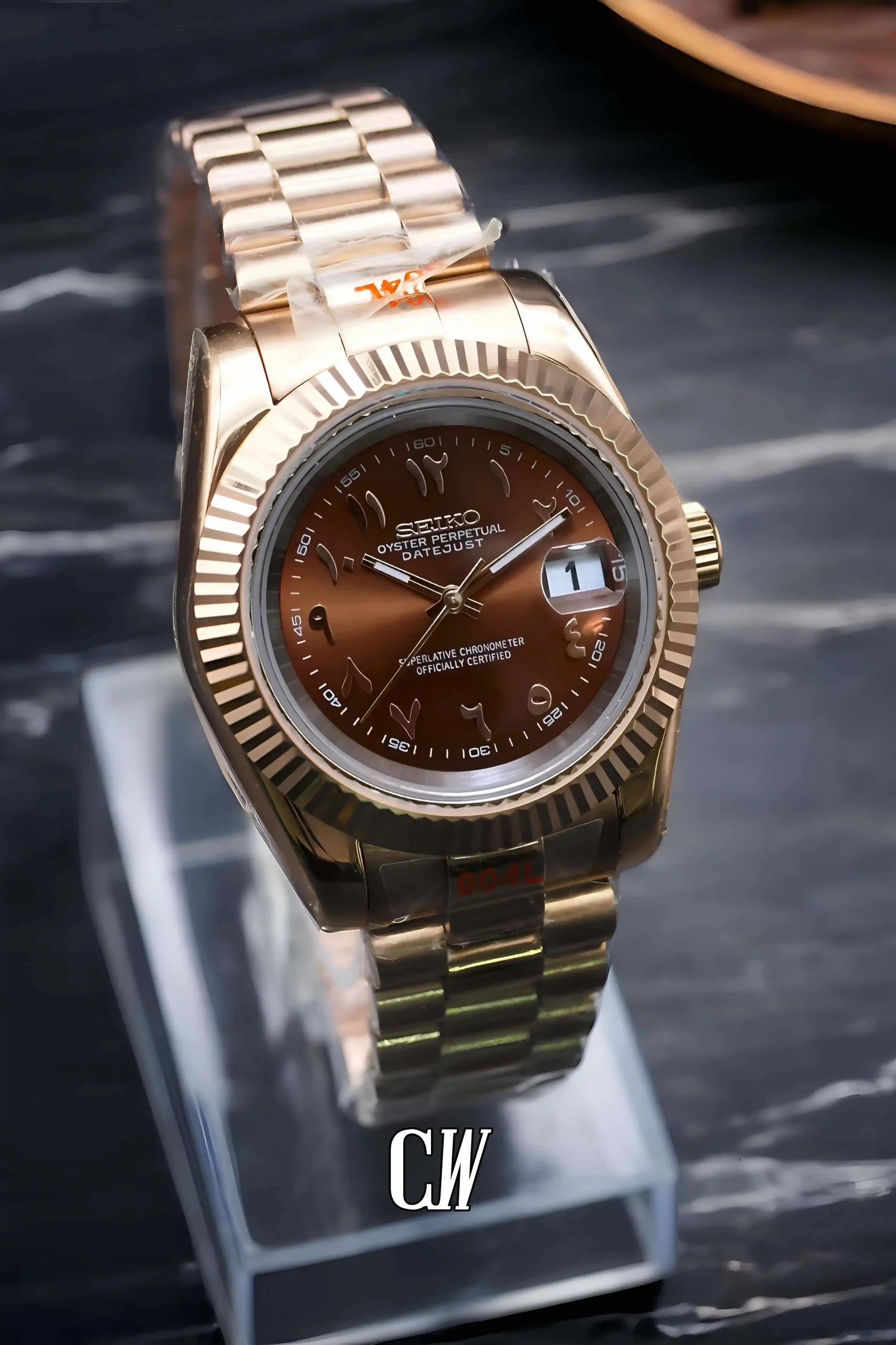 Seikojust mod watch rose gold 'arabic brown' - Circa Watch Labs