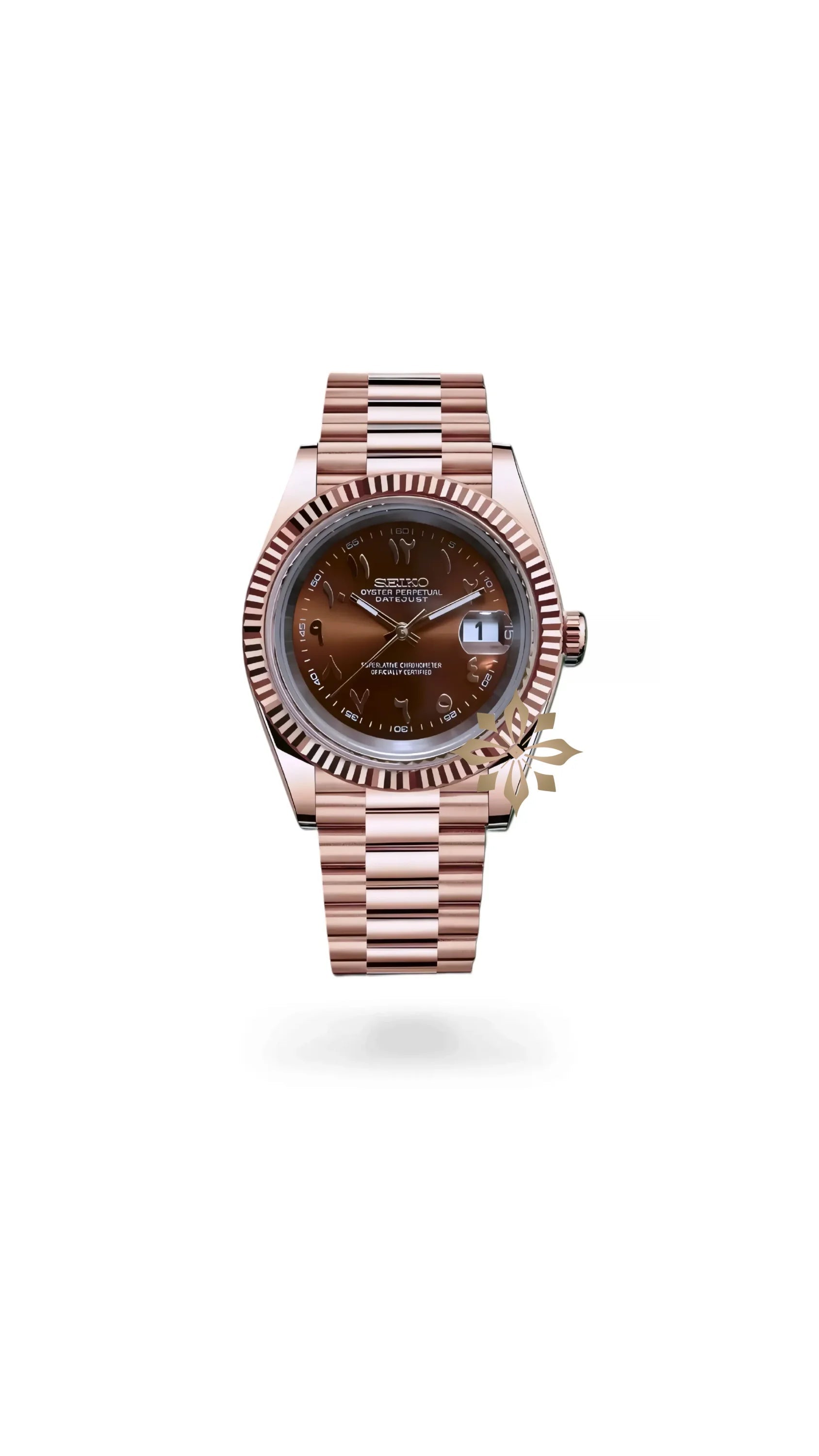 Seikojust mod watch rose gold 'arabic brown' - Circa Watch Labs