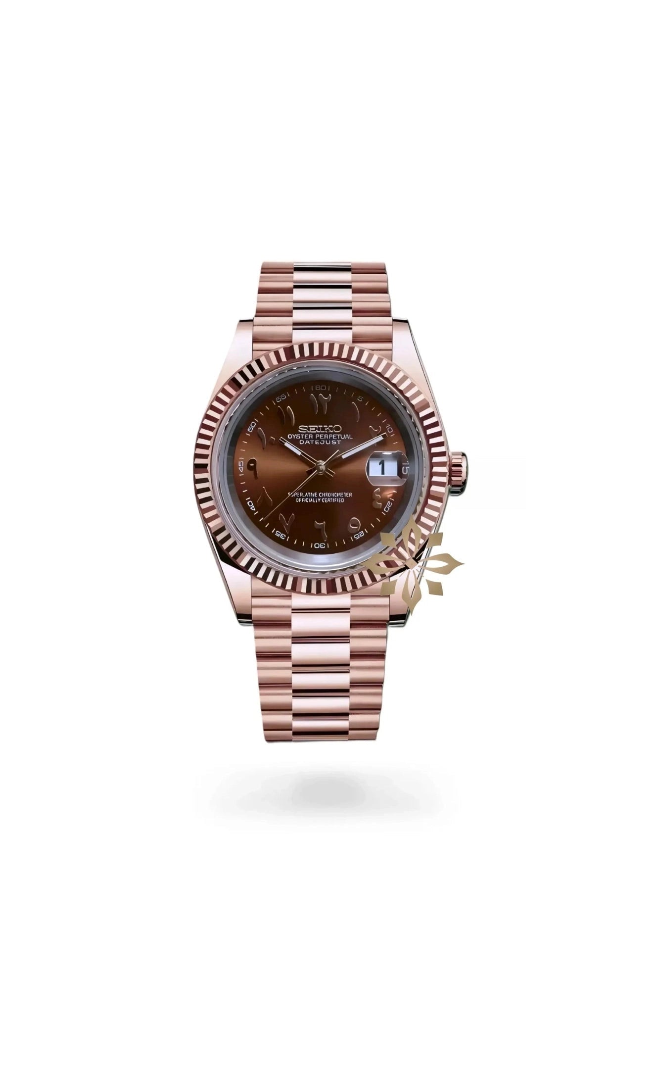 Seikojust mod watch rose gold 'arabic brown' - Circa Watch Labs