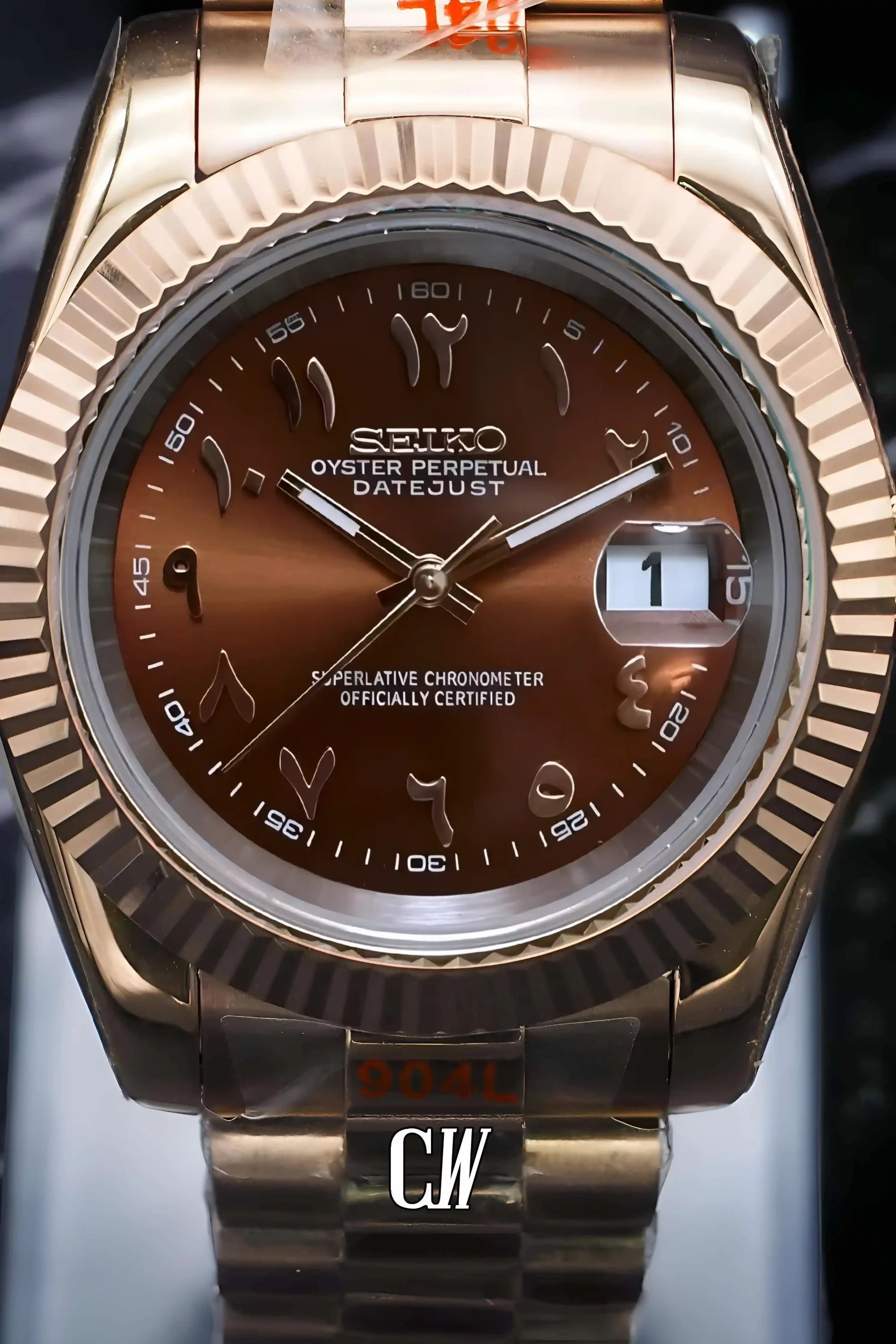 Seikojust mod watch rose gold 'arabic brown' - Circa Watch Labs