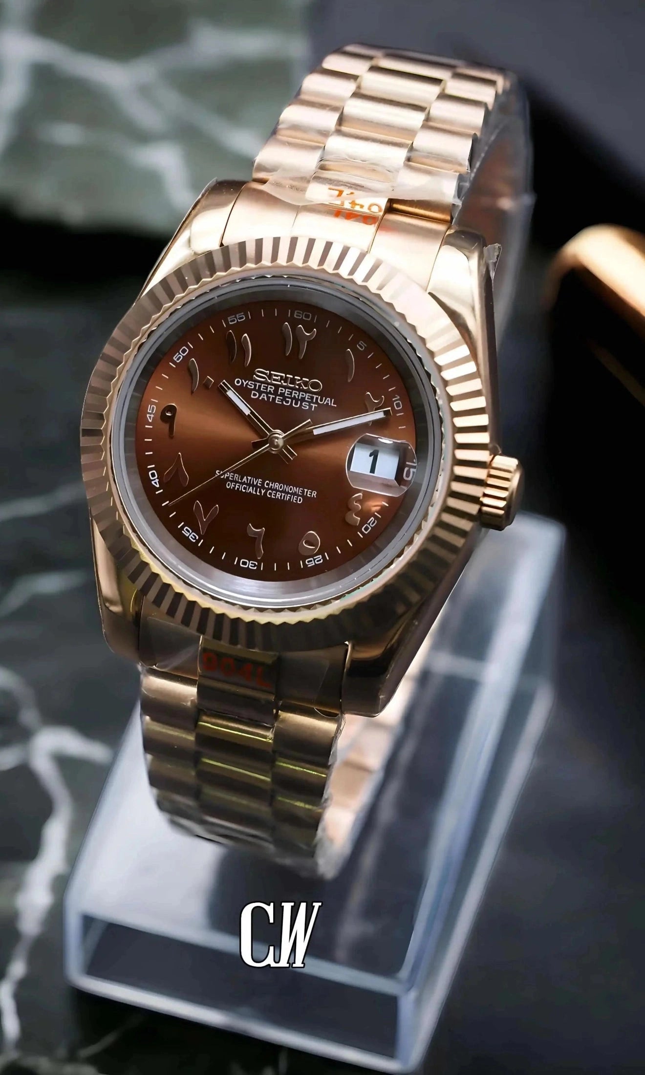 Seikojust mod watch rose gold 'arabic brown' - Circa Watch Labs