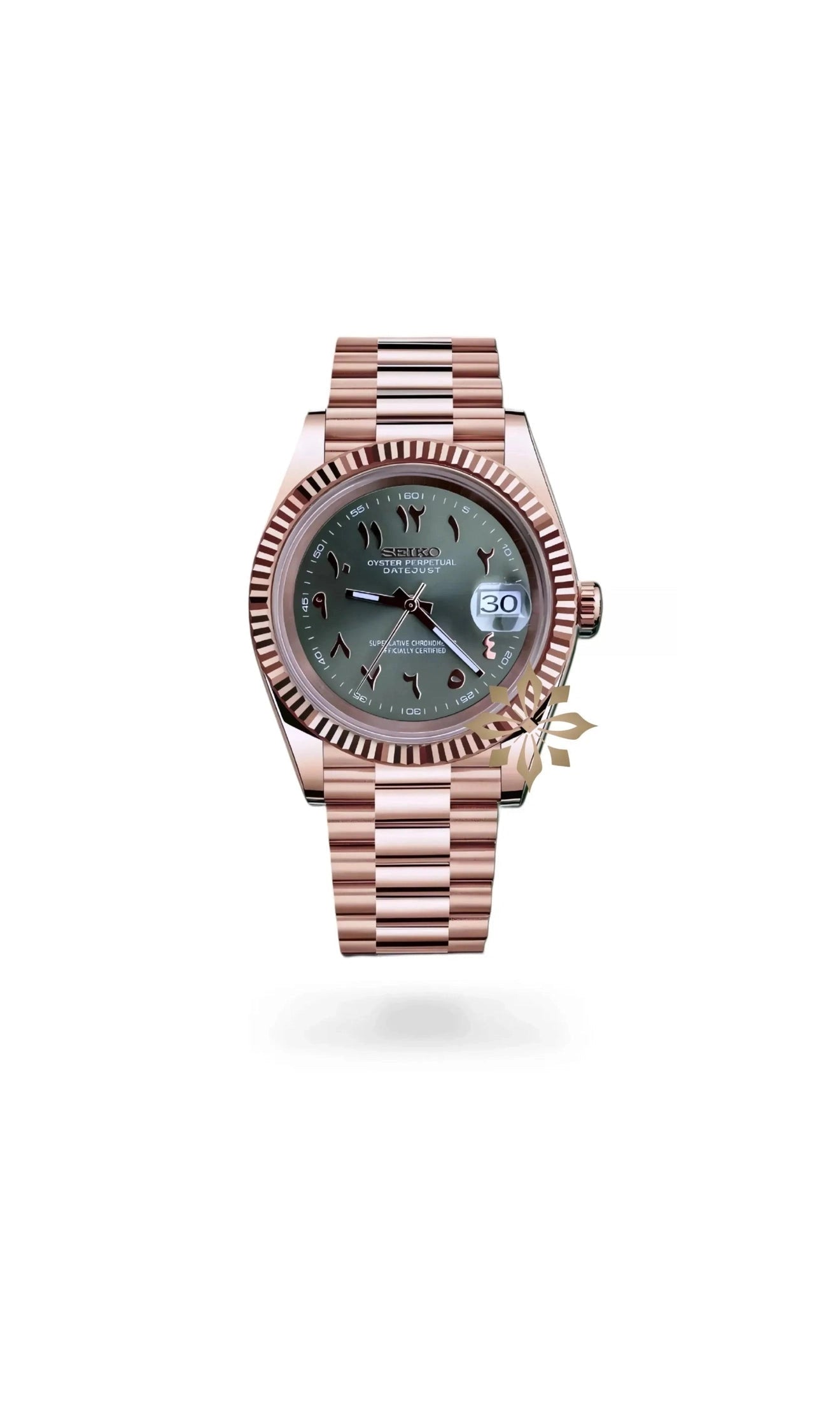 Seikojust mod watch rose gold 'arabic olive green' - Circa Watch Labs
