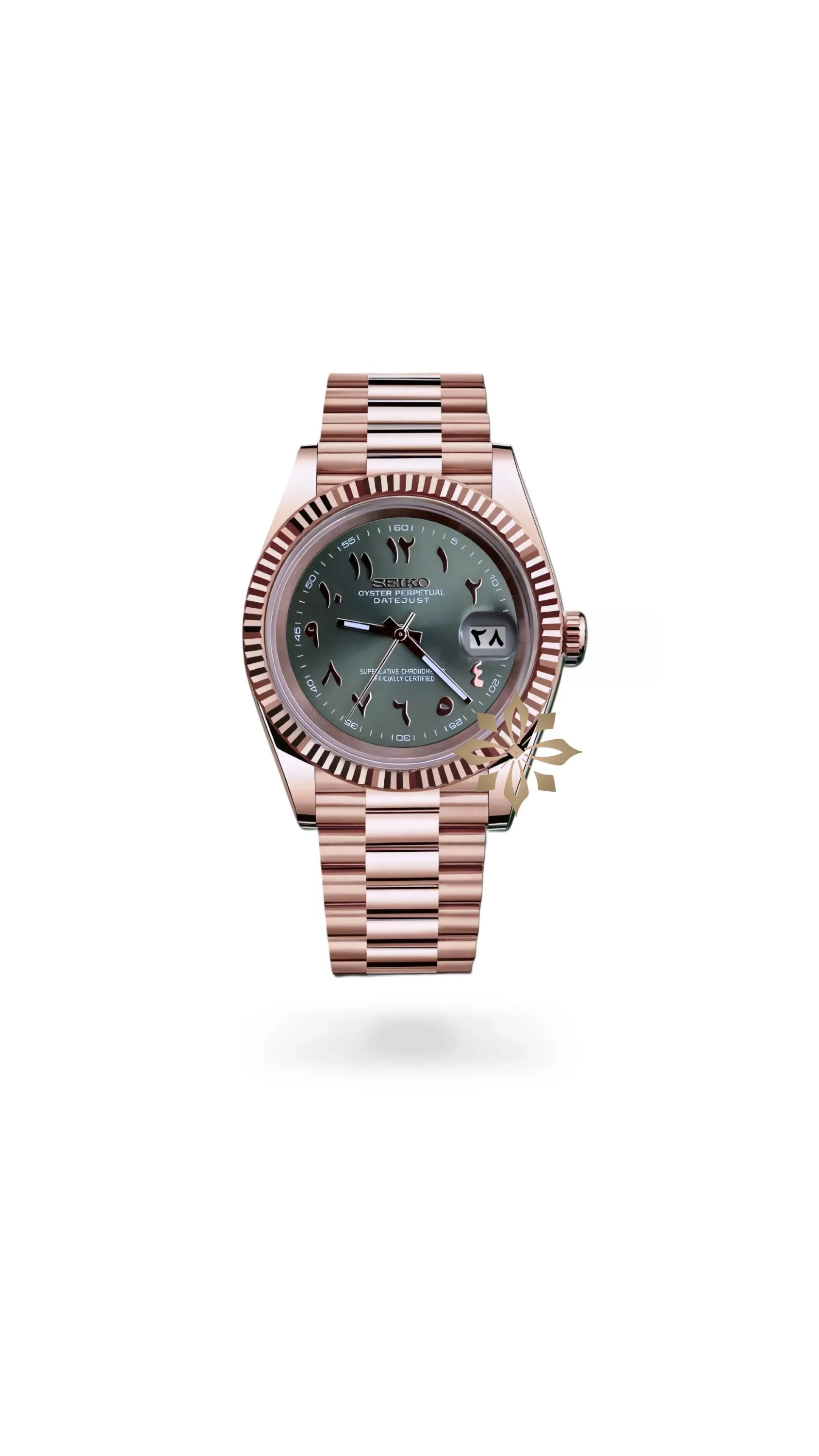 Seikojust mod watch rose gold 'arabic olive green' - Circa Watch Labs seiko mod