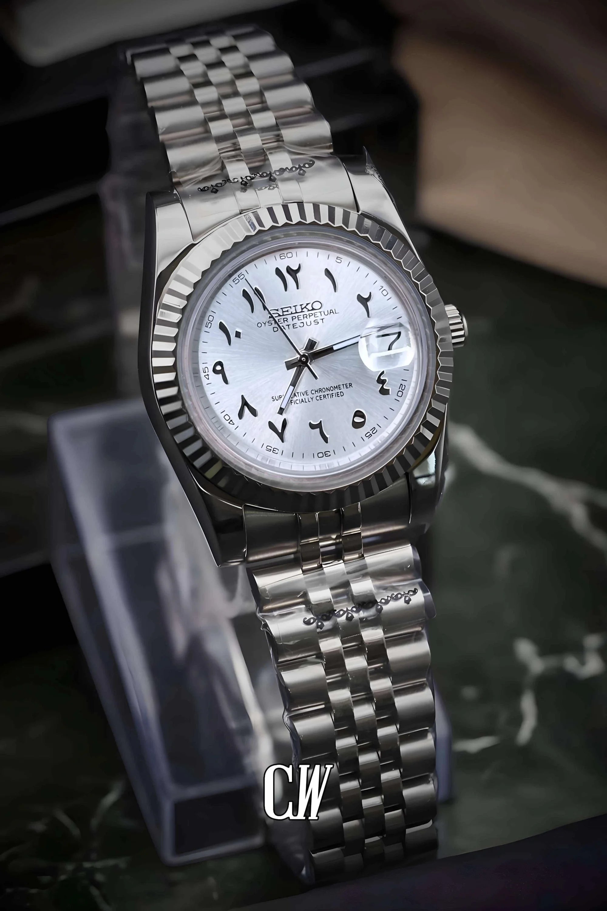 Seikojust mod watch 'Silver white' arabic - Circa Watch Labs seiko mod