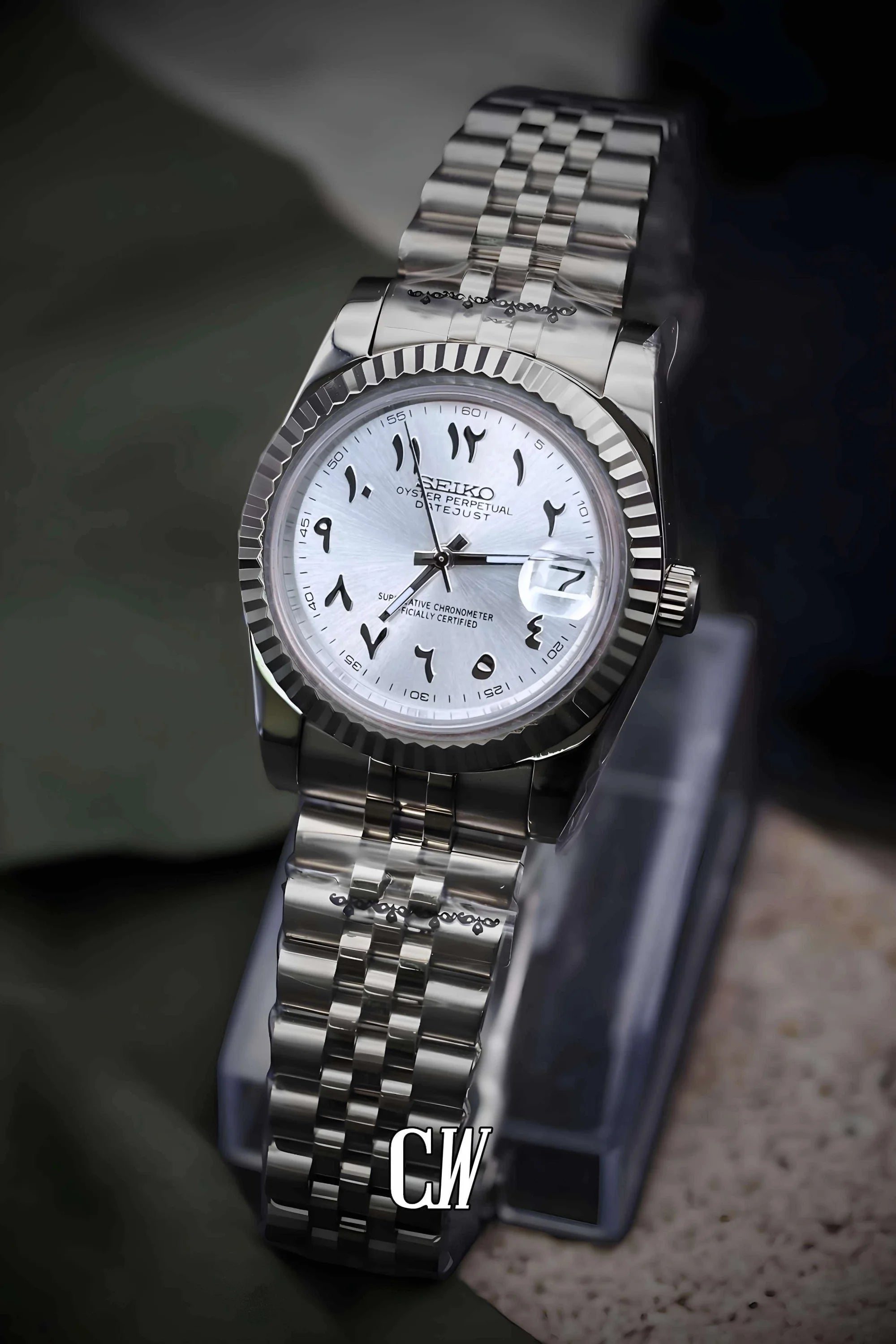 Seikojust mod watch 'Silver white' arabic - Circa Watch Labs seiko mod