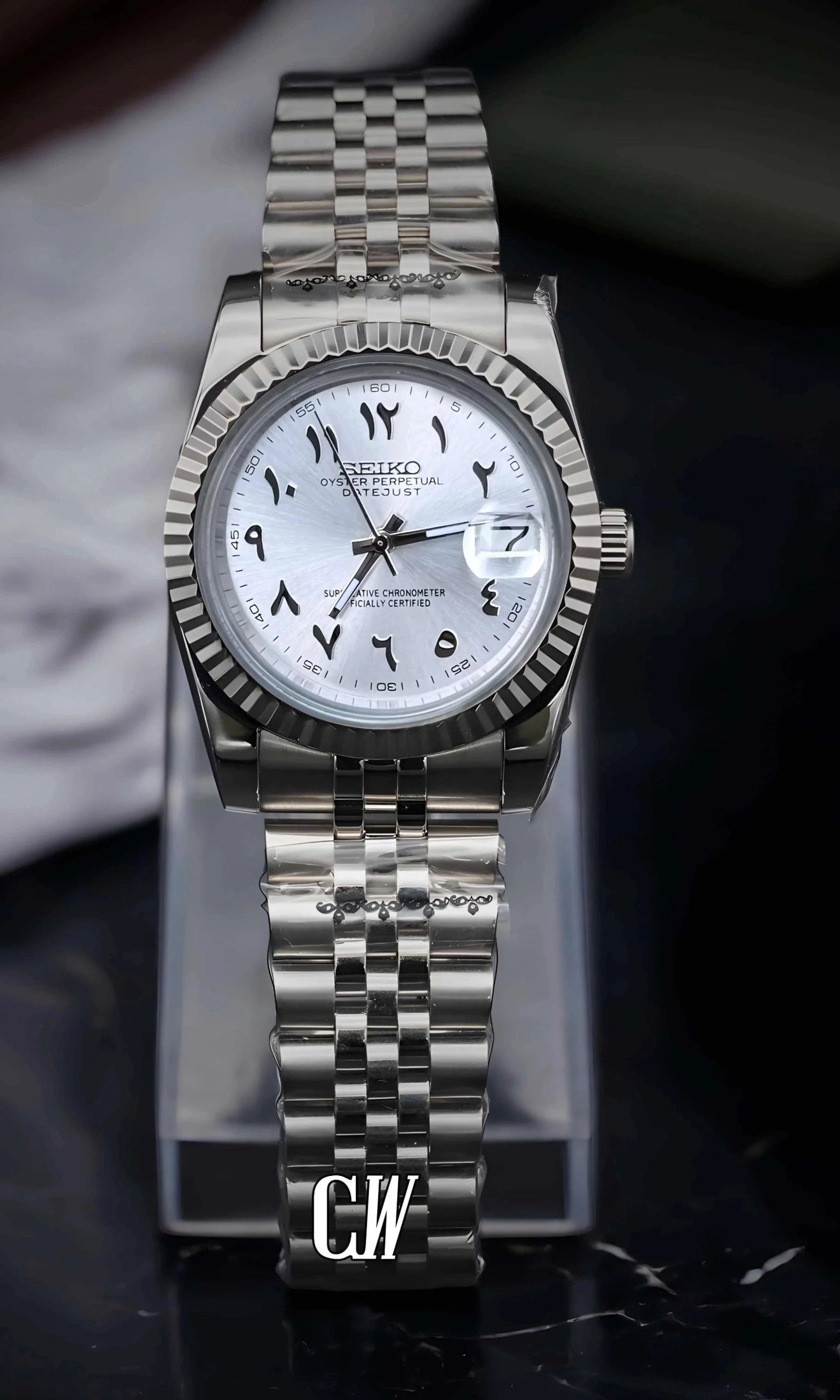 Seikojust mod watch 'Silver white' arabic - Circa Watch Labs seiko mod