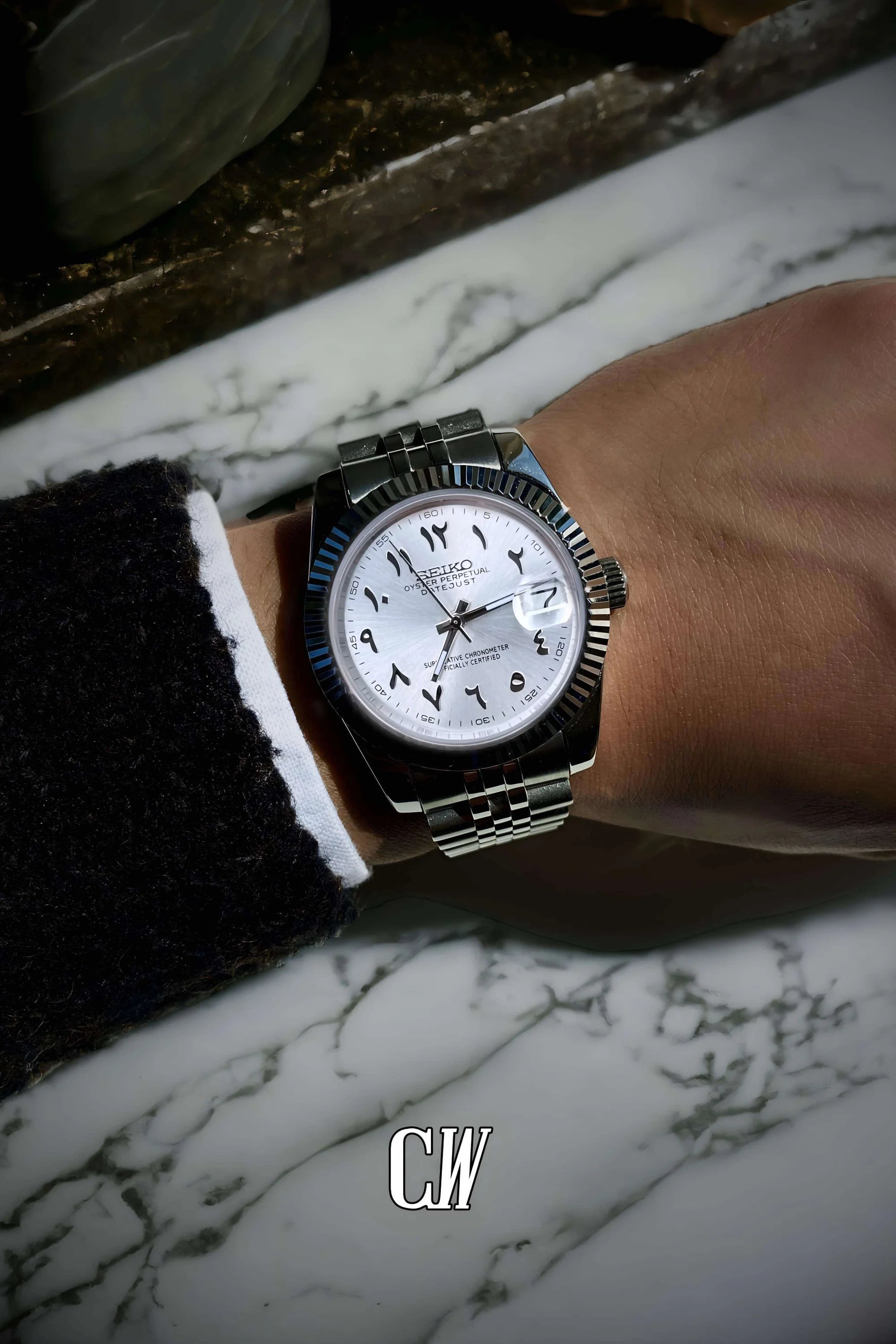 Seikojust mod watch 'Silver white' arabic - Circa Watch Labs seiko mod