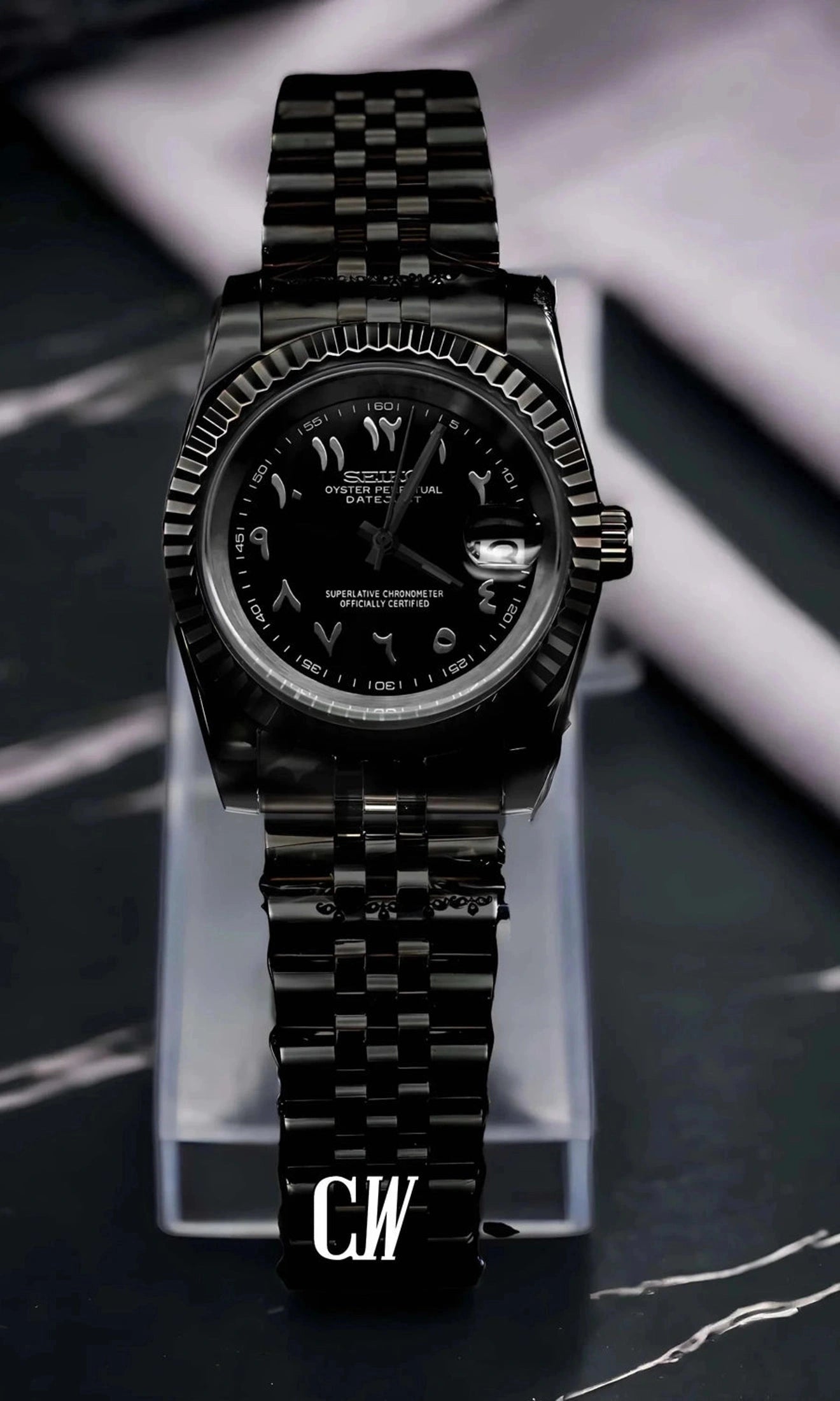 Seikojust mod watch 'Triple Black' arabic - Circa Watch Labs