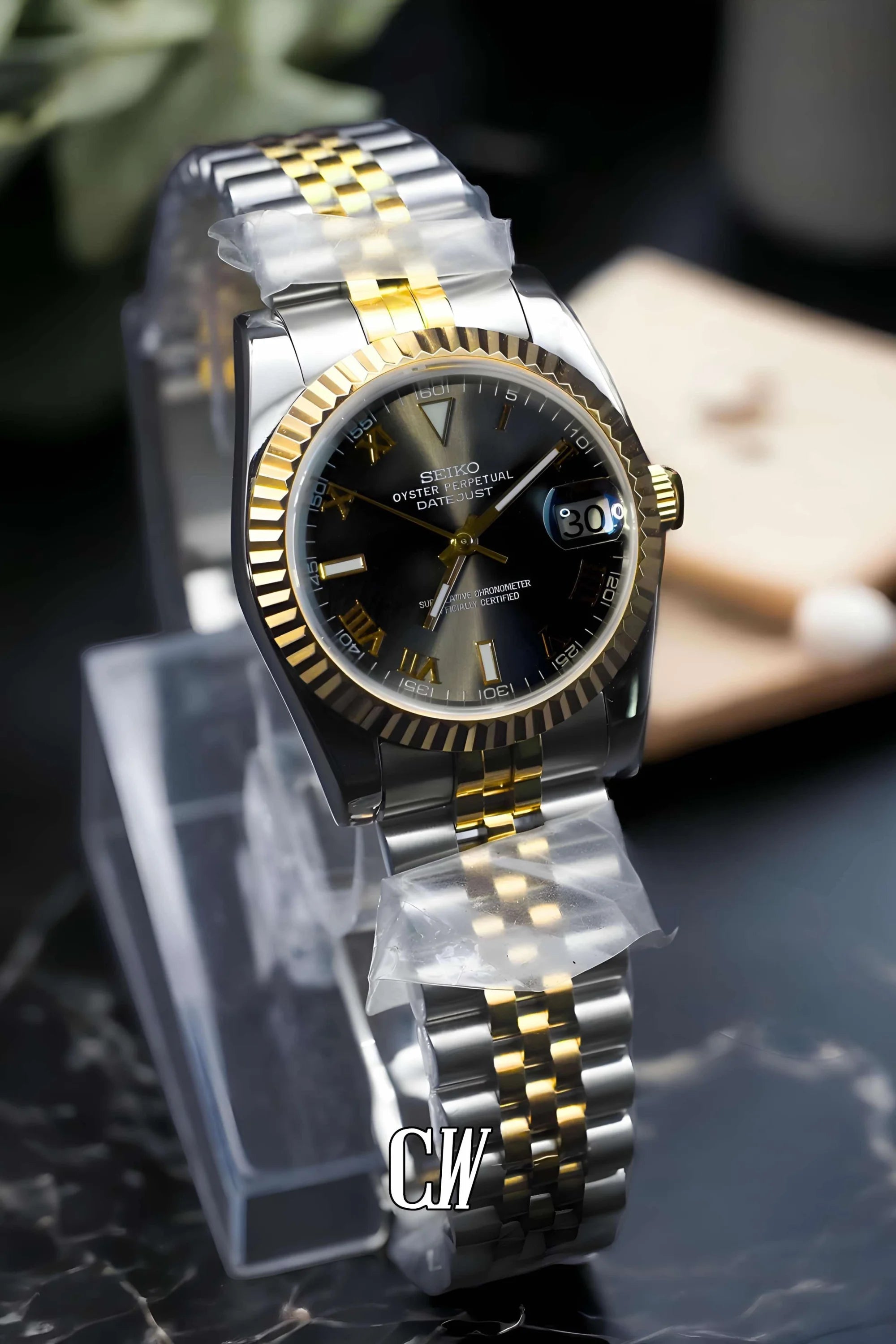 Seikojust mod Wimbledon watch Yellow gold - Circa Watch Labs seiko mod