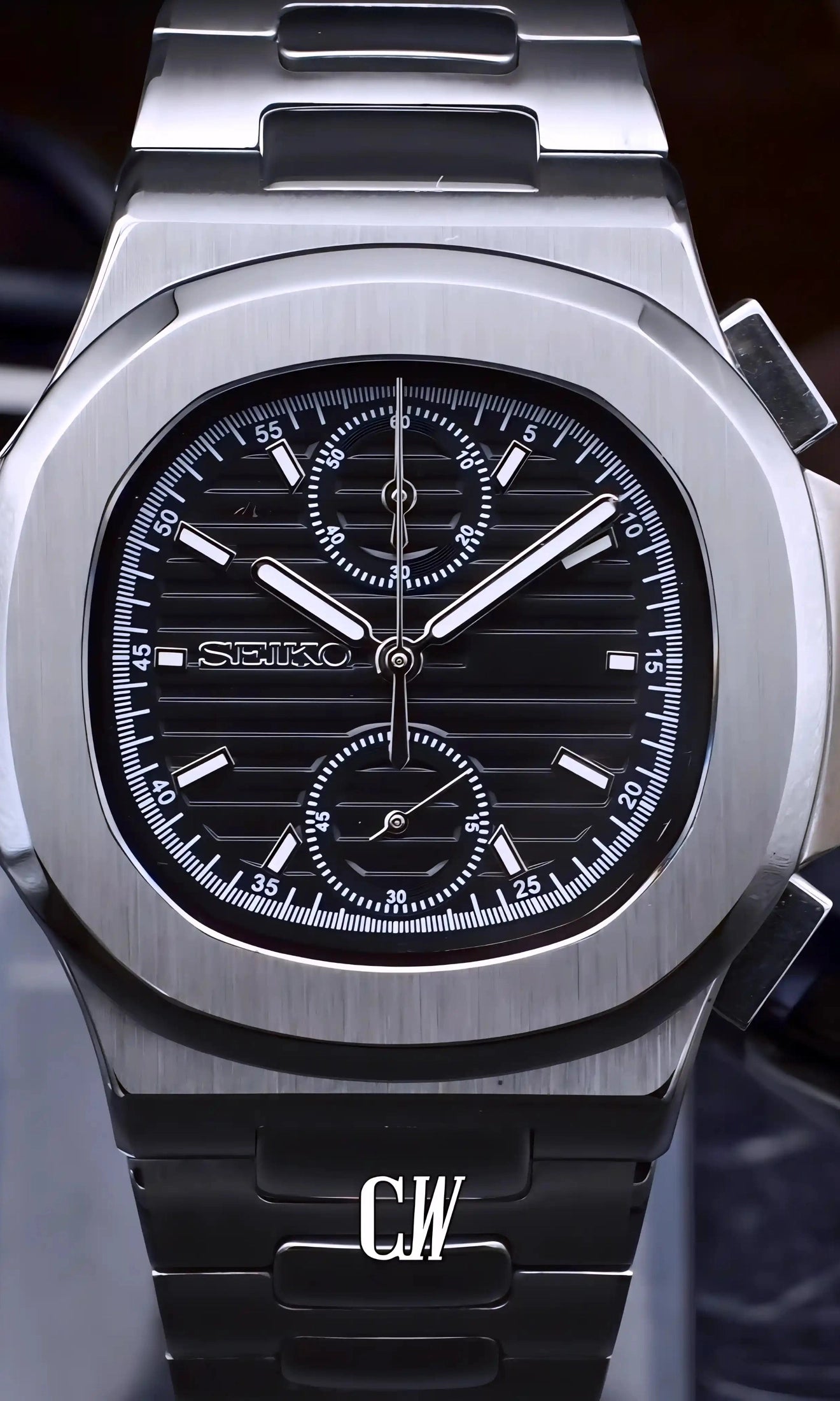 seiko mod Seikonautilus mod chronograph watch black