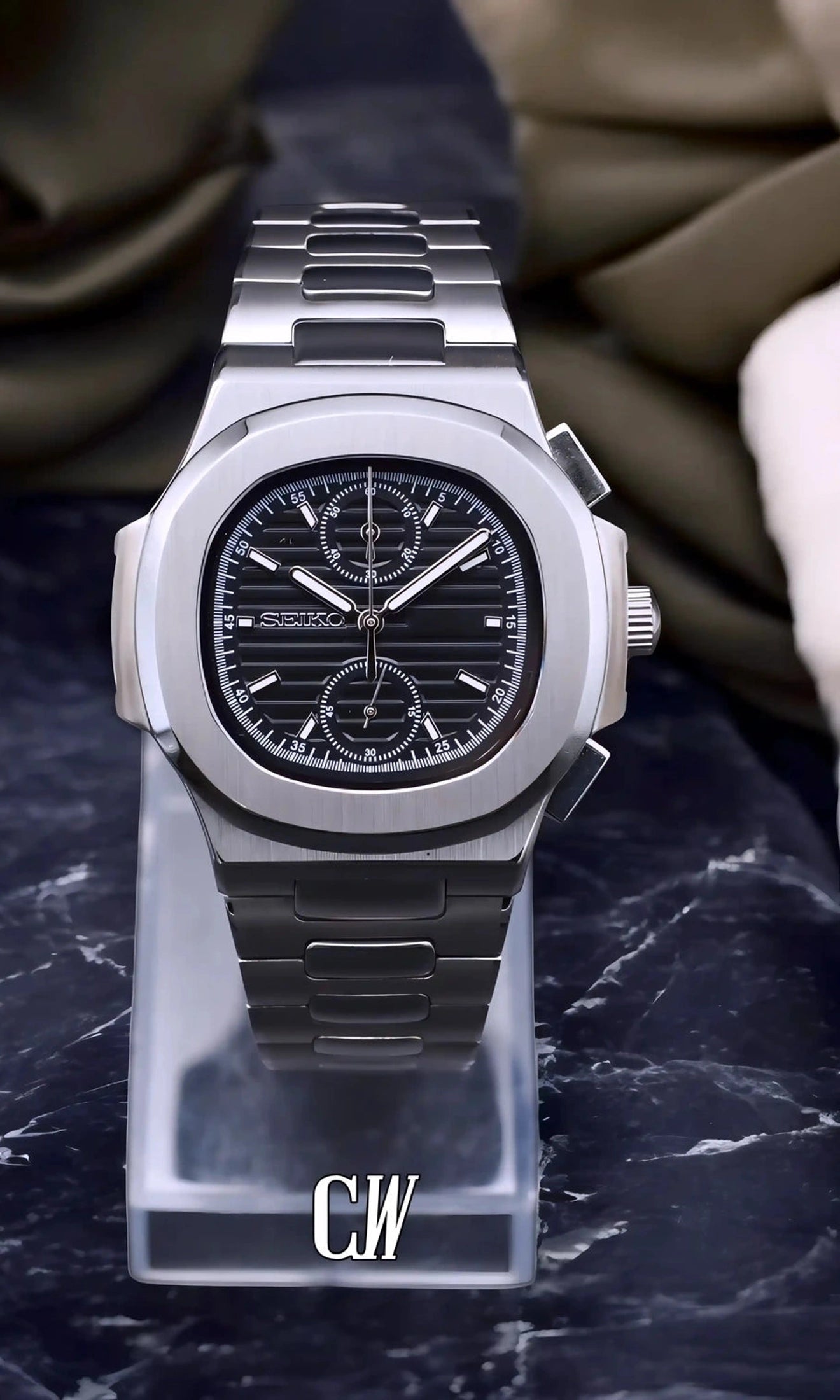 seiko mod Seikonautilus mod chronograph watch black