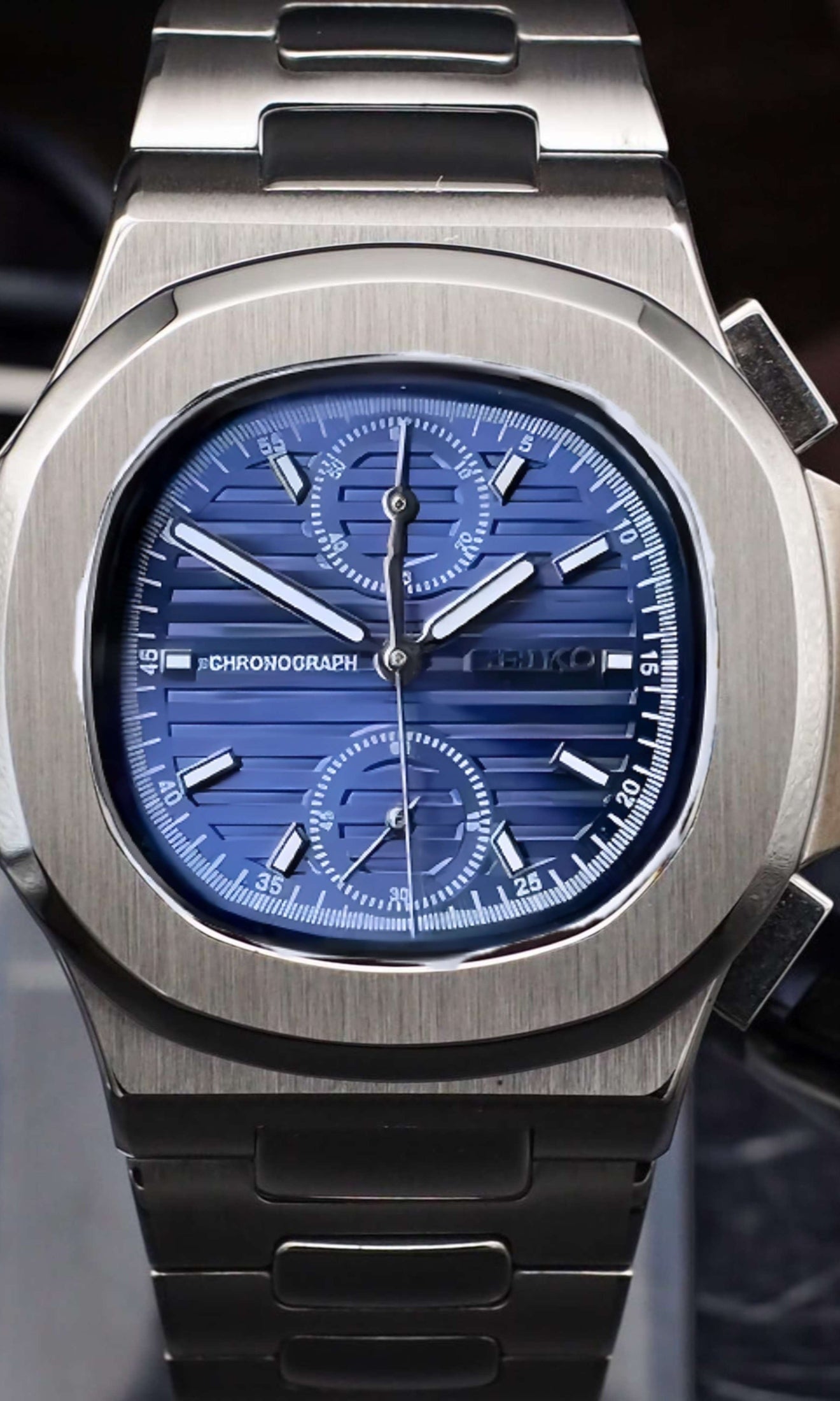 seiko mod Seikonautilus mod chronograph watch blue