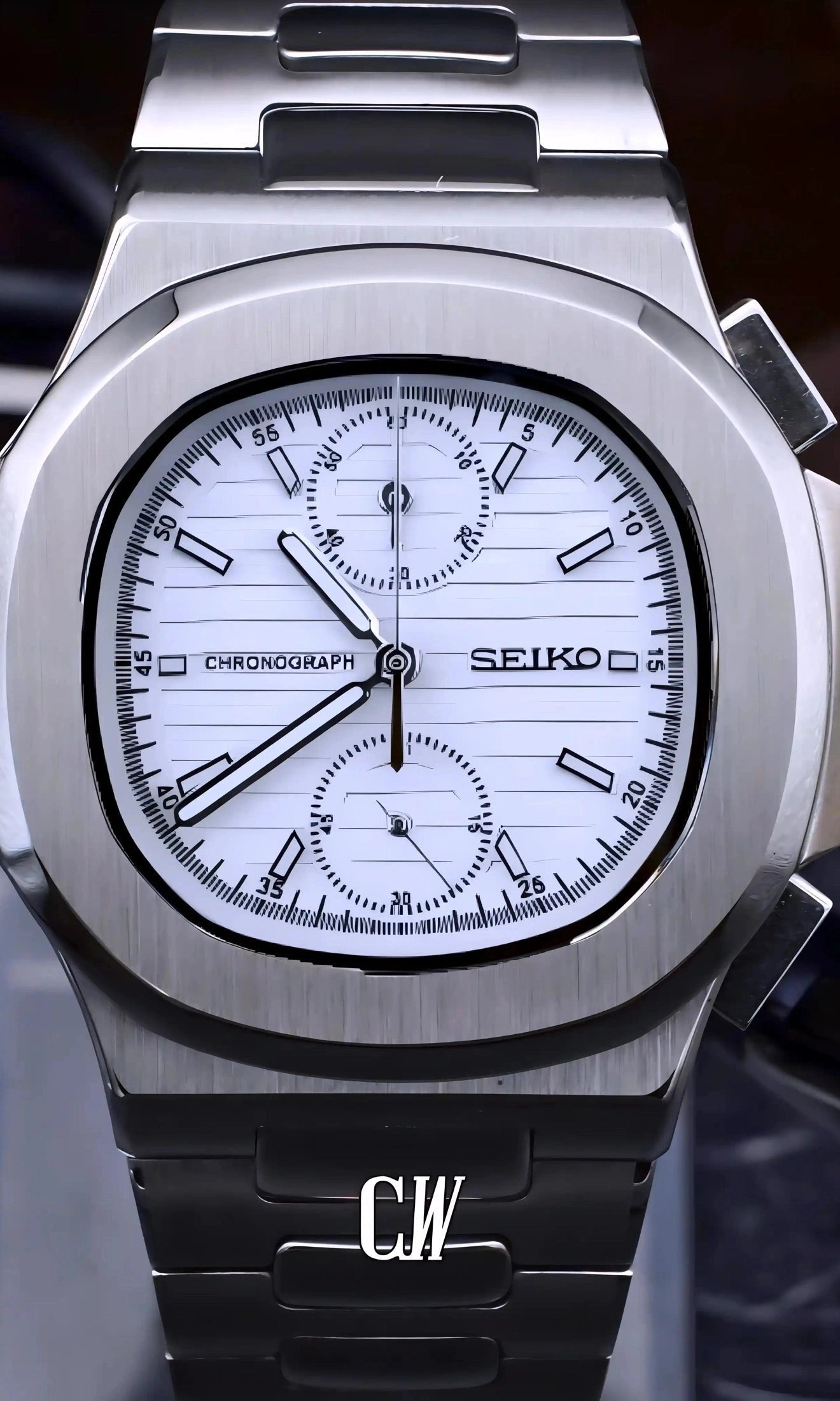 seiko mod Seikonautilus mod chronograph watch white