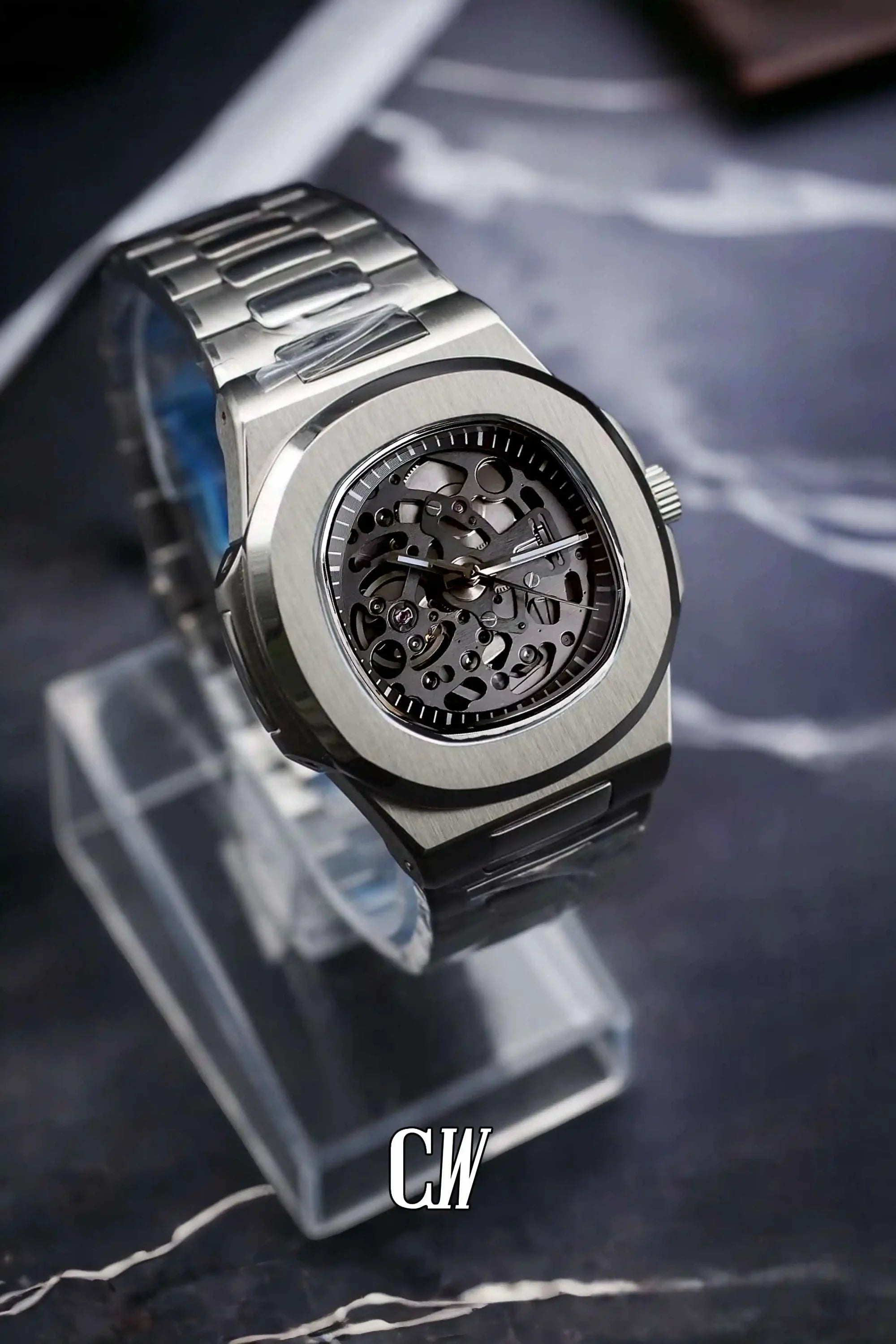 Seikonautilus mod skeleton watch silver - Circa Watch Labs seiko mod