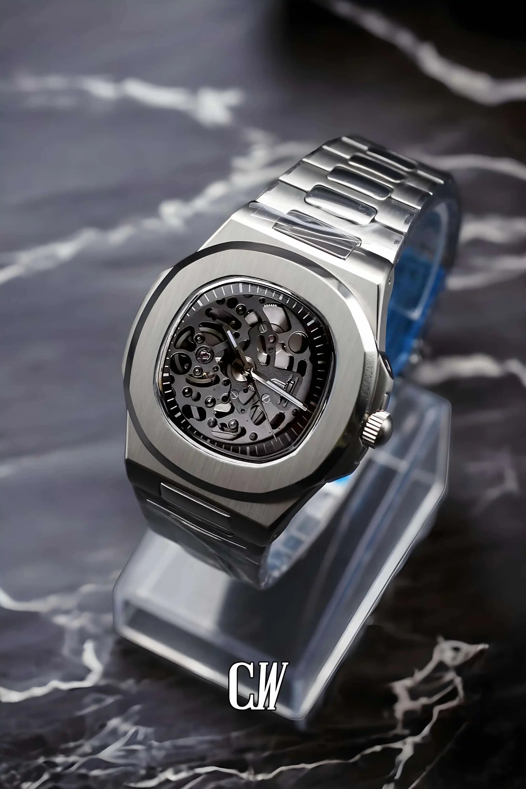 Seikonautilus mod skeleton watch silver - Circa Watch Labs seiko mod