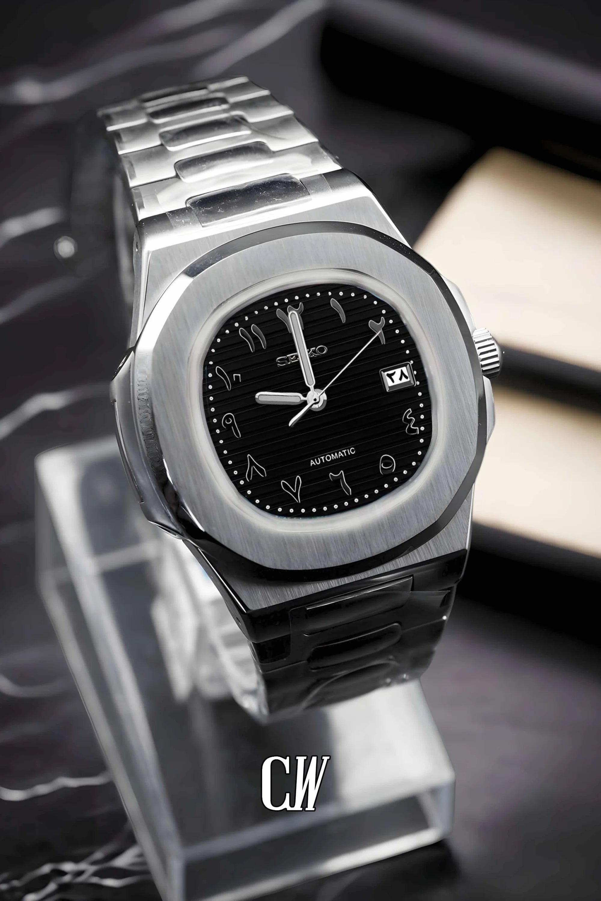 Seikonautilus mod watch arabic black - Circa Watch Labs seiko mod