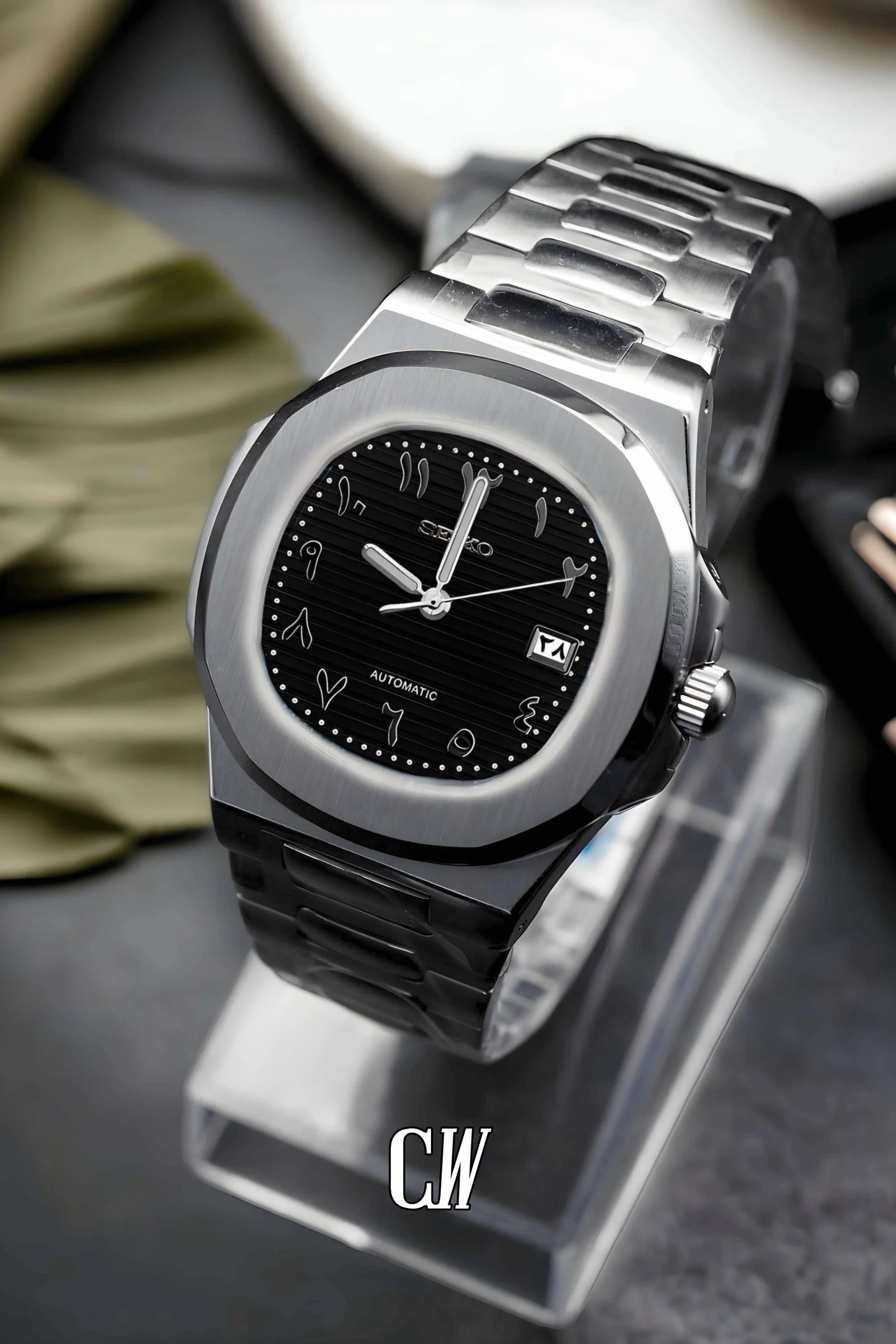 Seikonautilus mod watch arabic black - Circa Watch Labs seiko mod