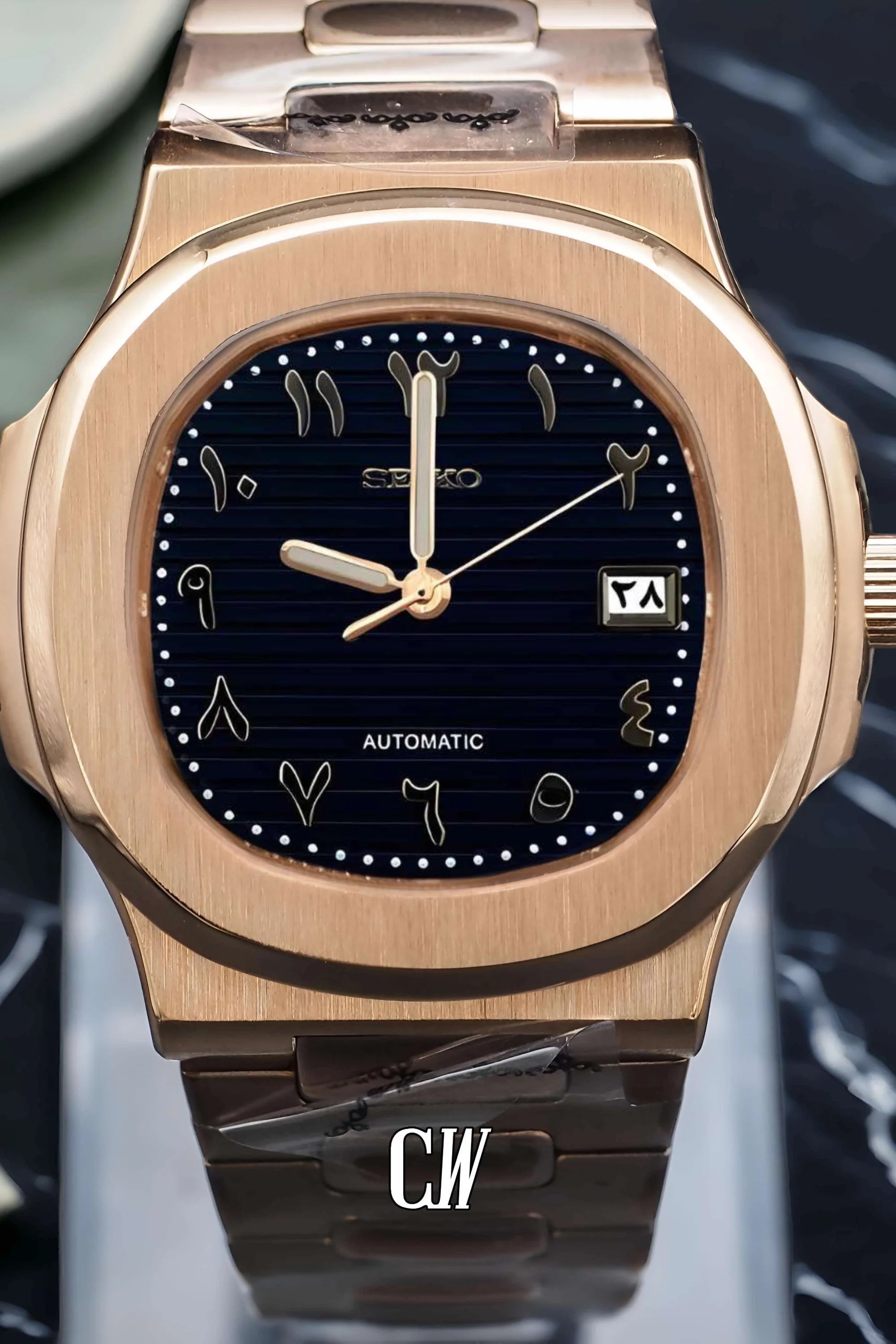Seikonautilus mod watch arabic black rose gold - Circa Watch Labs