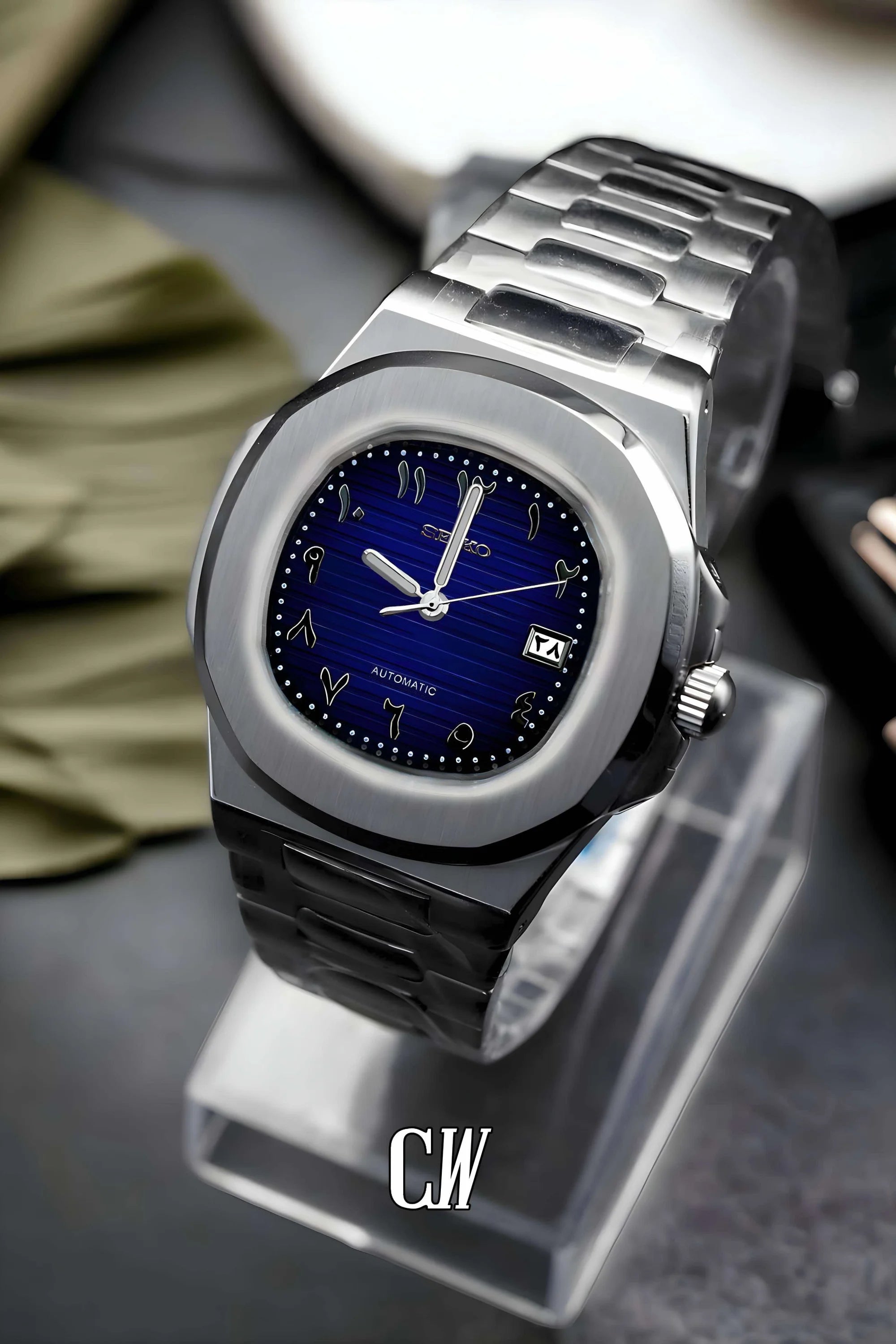 Seikonautilus mod watch arabic blue - Circa Watch Labs seiko mod