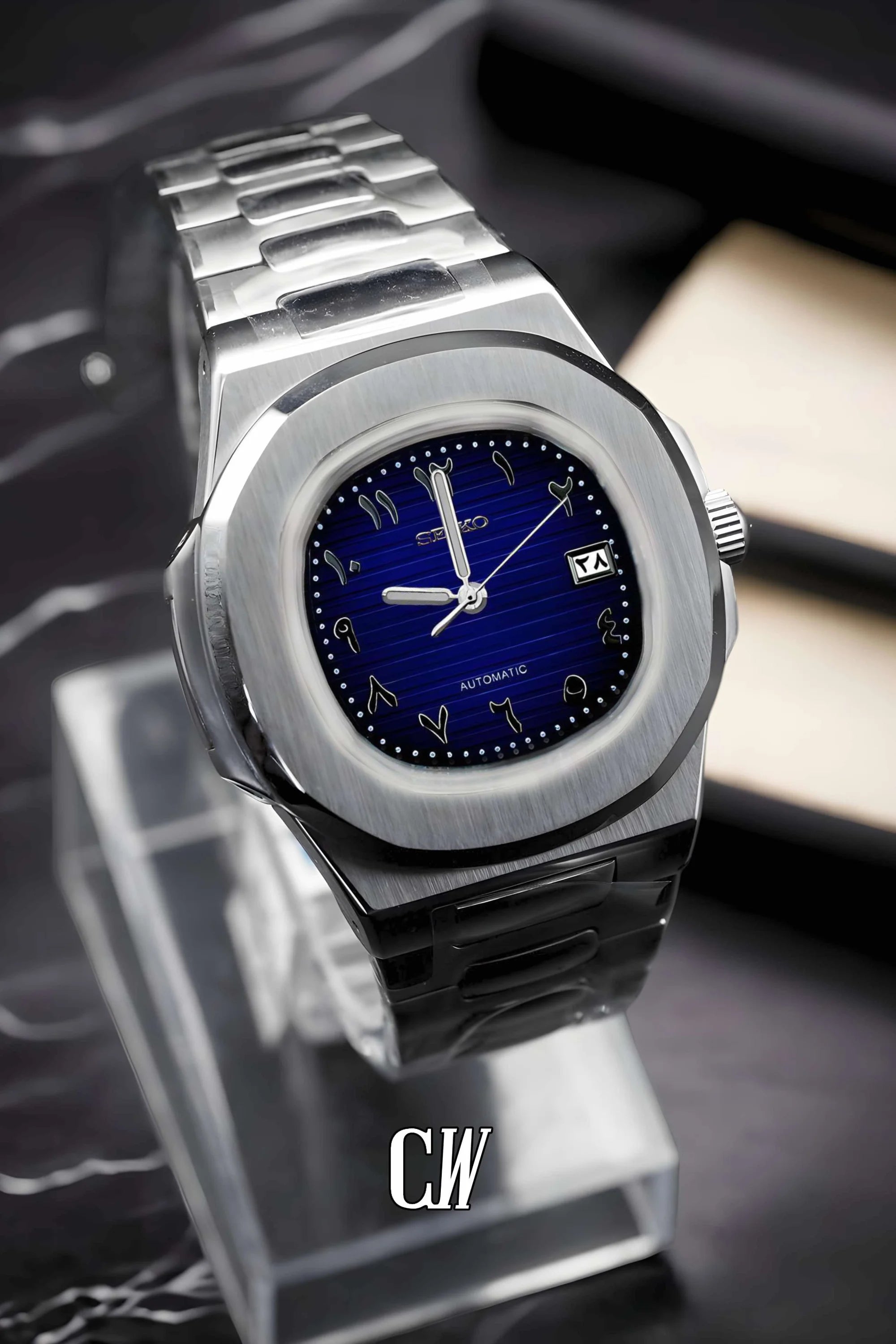 Seikonautilus mod watch arabic blue - Circa Watch Labs seiko mod