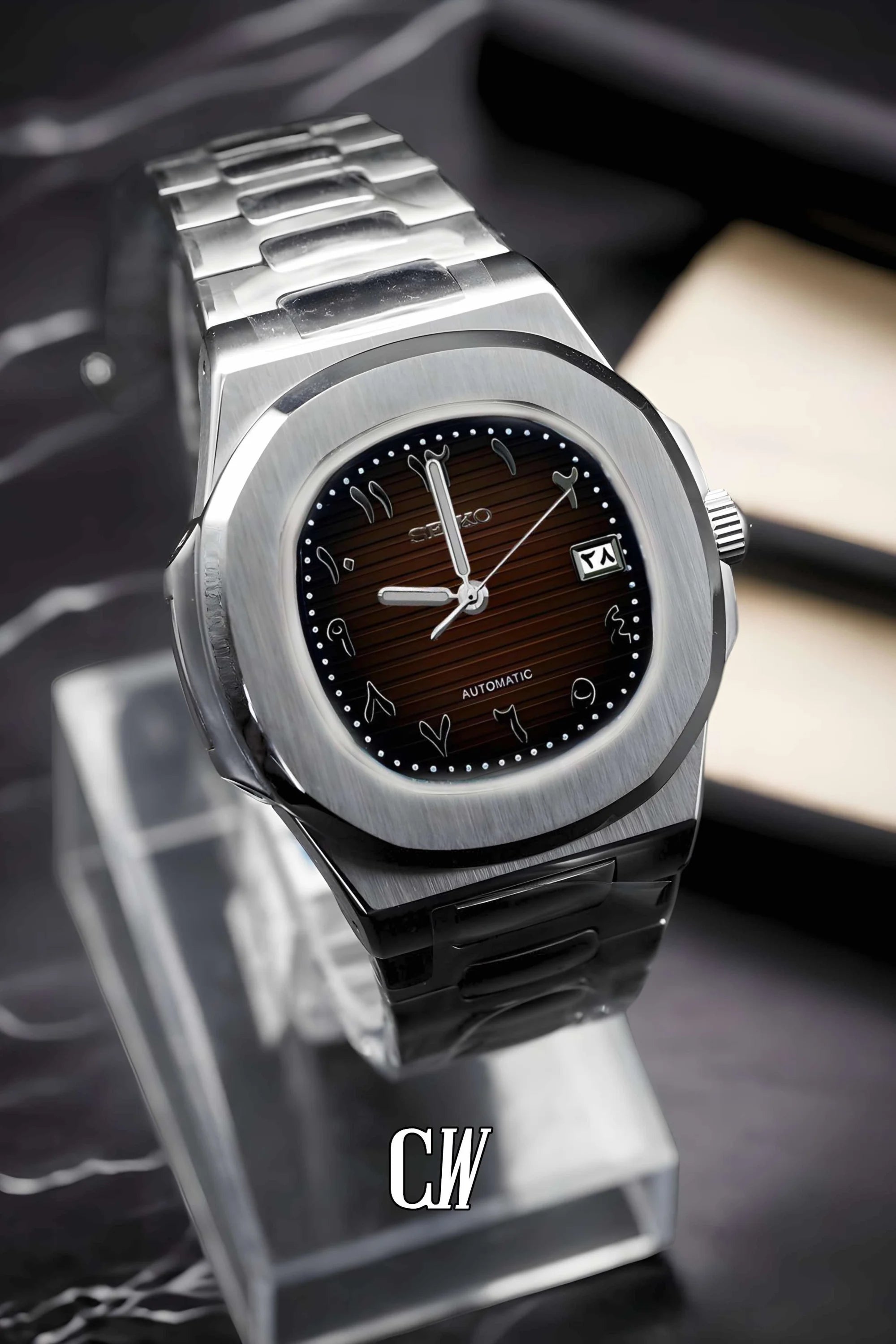 Seikonautilus mod watch arabic brown - Circa Watch Labs seiko mod