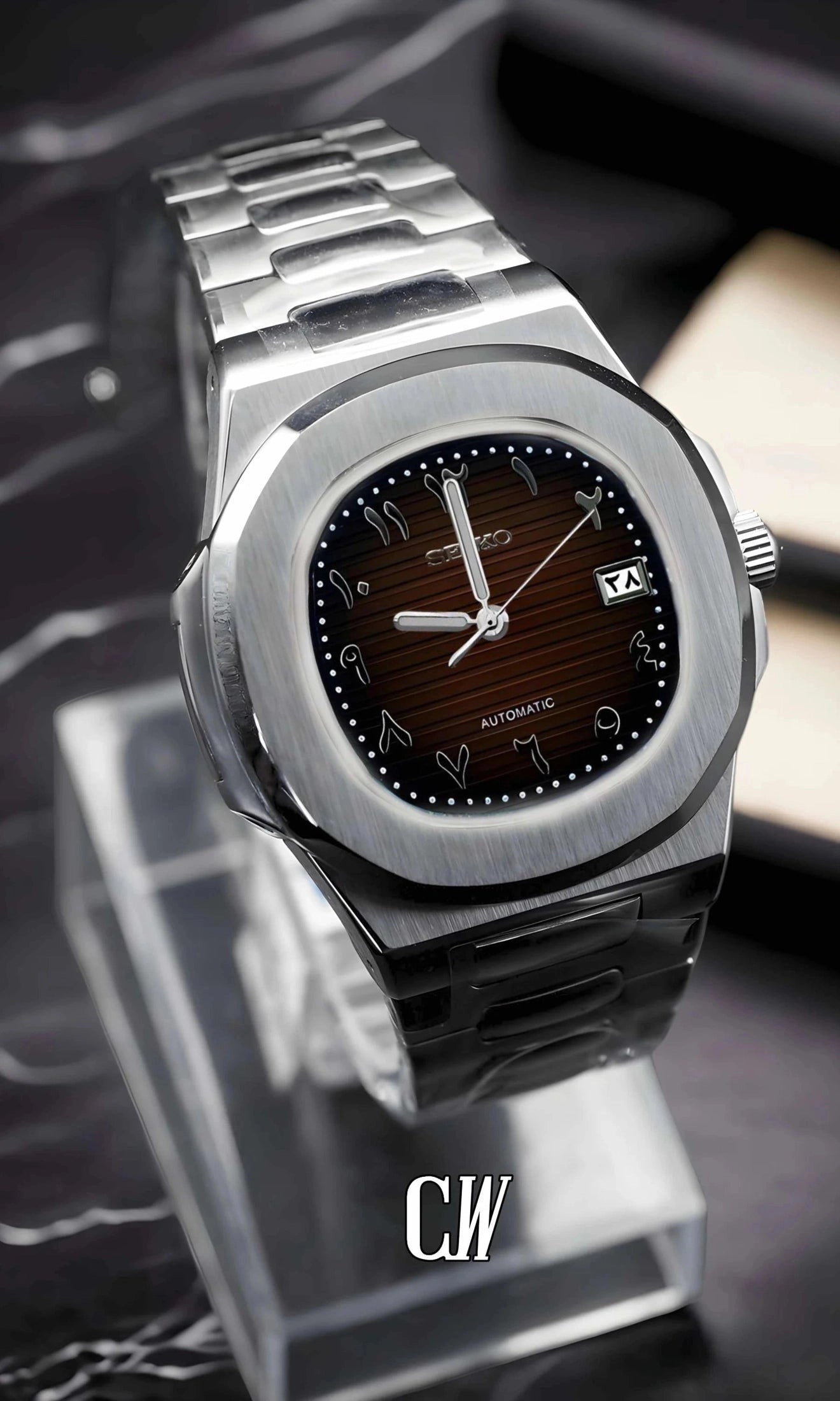 Seikonautilus mod watch arabic brown - Circa Watch Labs