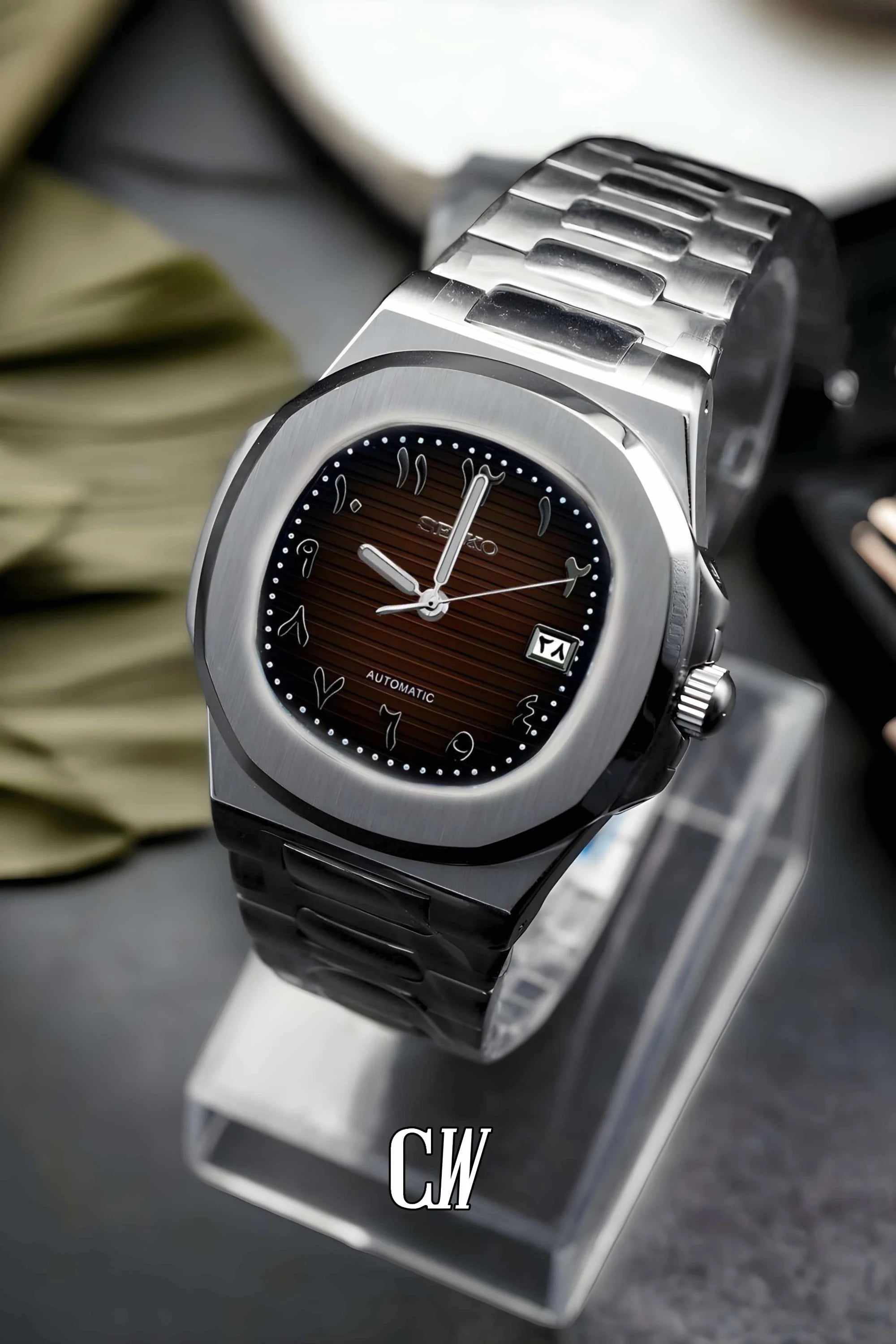 Seikonautilus mod watch arabic brown - Circa Watch Labs seiko mod