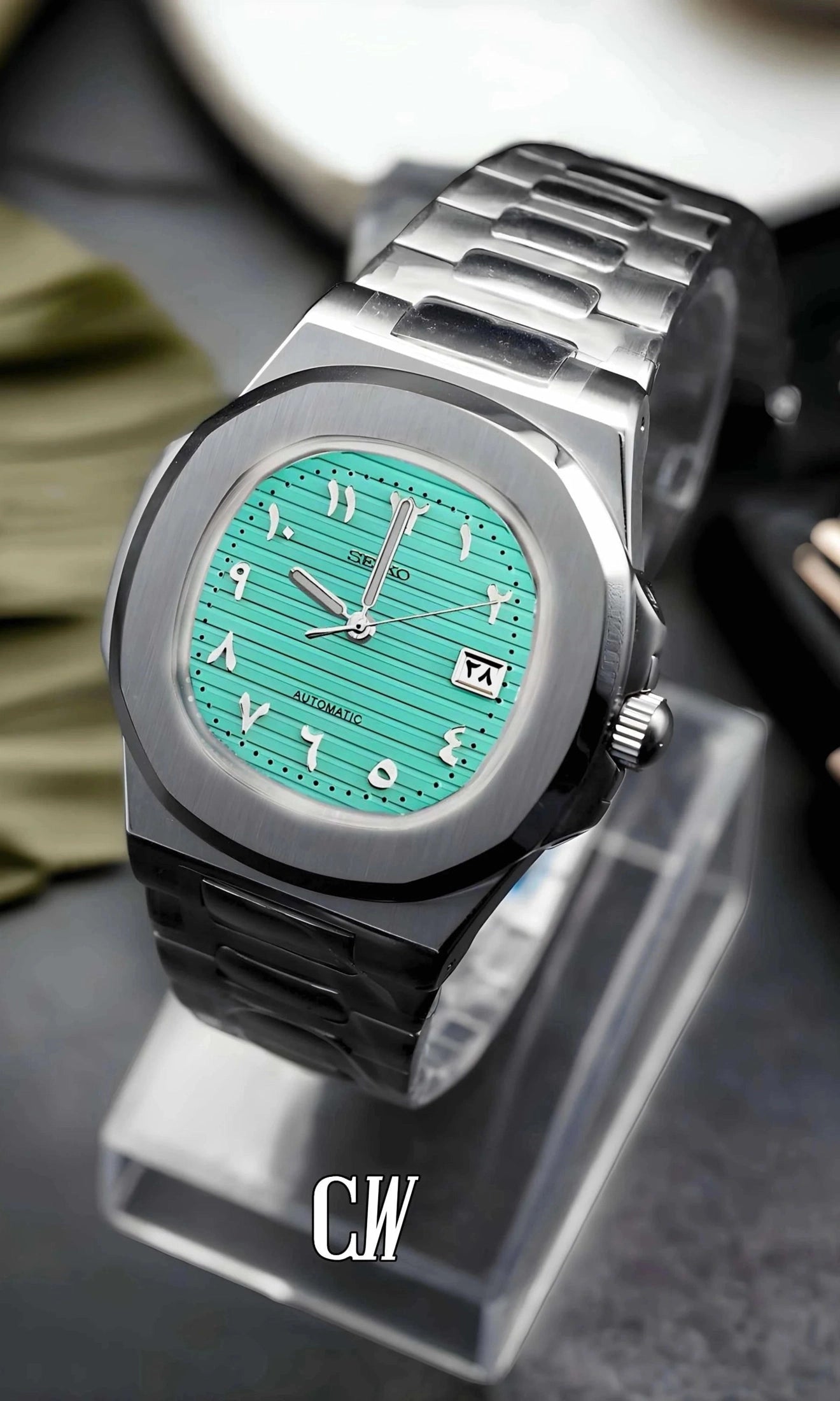 Seikonautilus mod watch arabic Tiffany blue - Circa Watch Labs