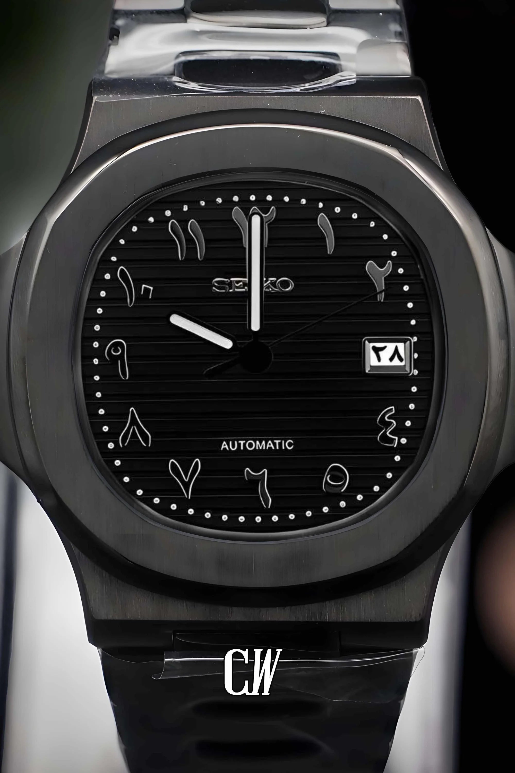 Seikonautilus mod watch arabic triple black - Circa Watch Labs seiko mod