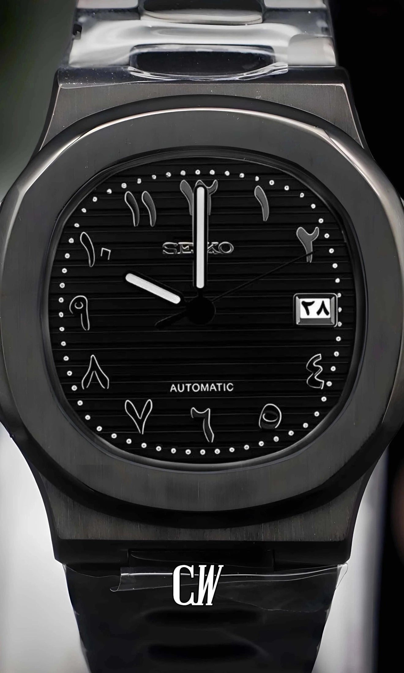 seiko mod Seikonautilus mod watch arabic triple black