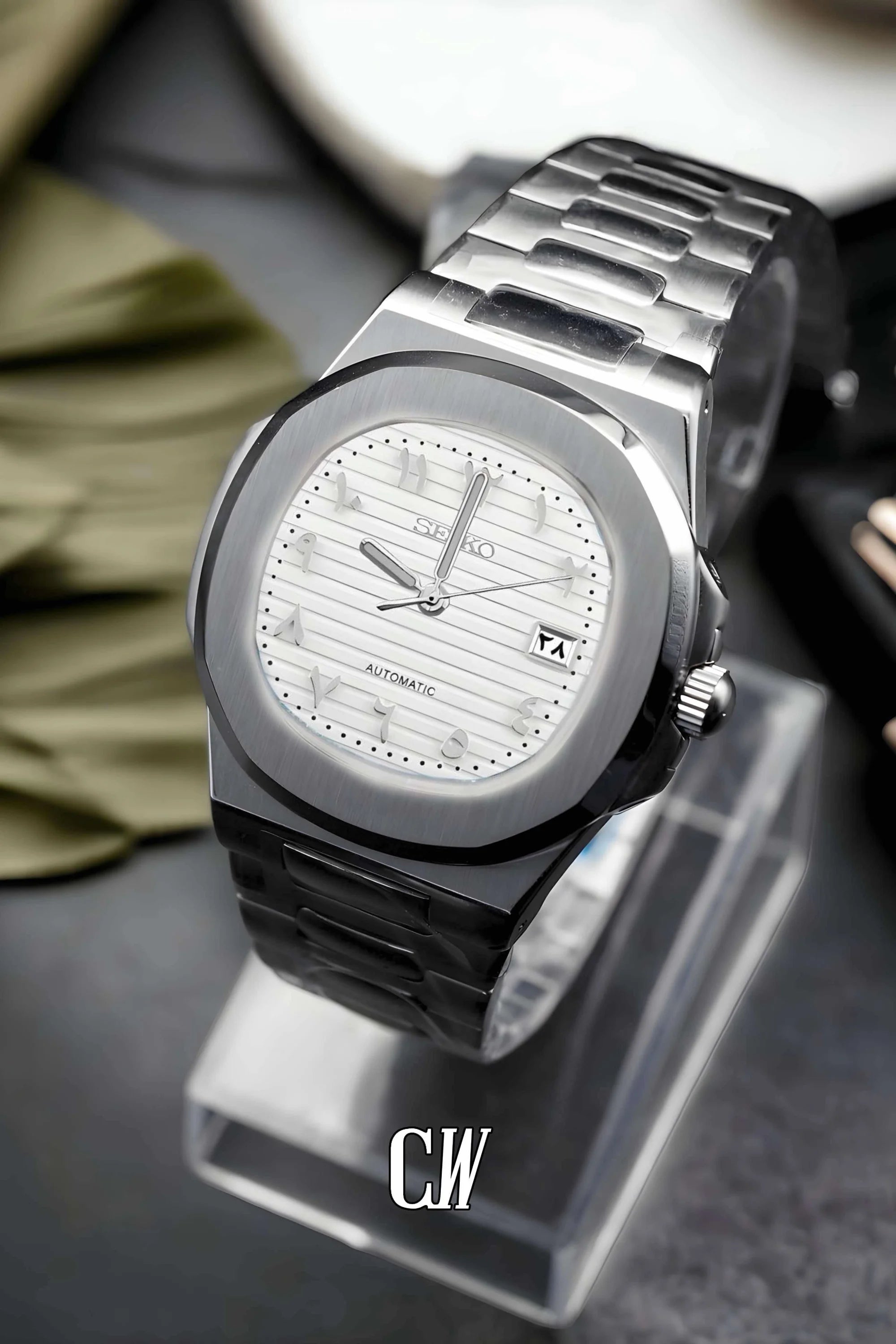 Seikonautilus mod watch arabic white - Circa Watch Labs seiko mod