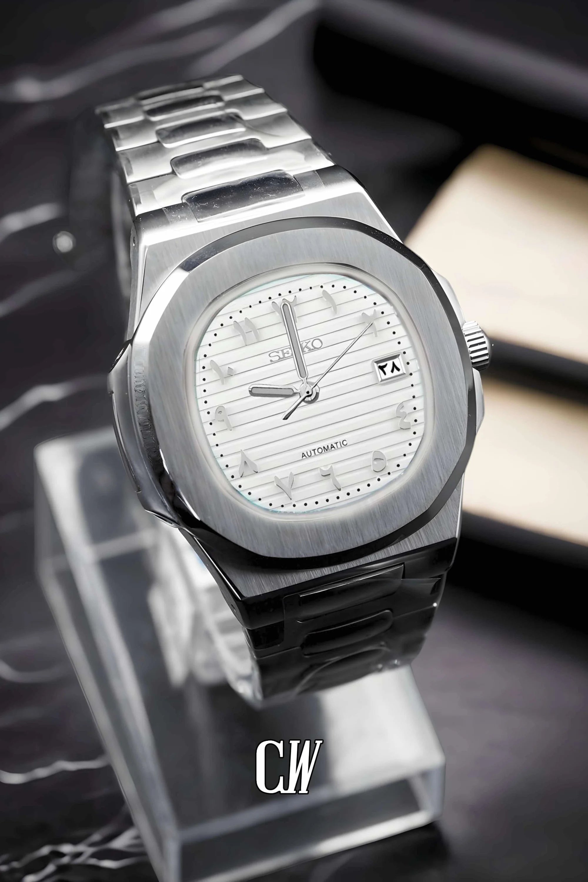 Seikonautilus mod watch arabic white - Circa Watch Labs seiko mod