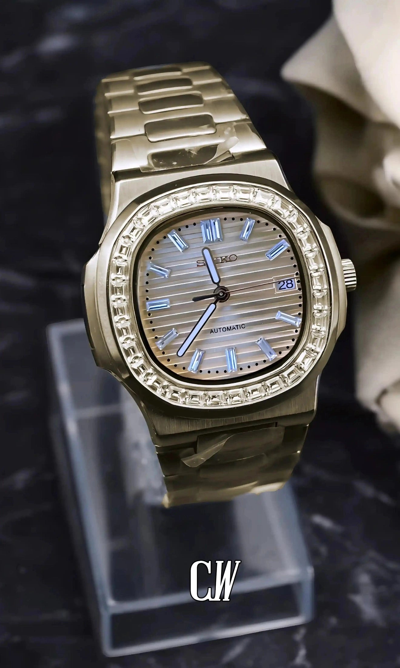 Seikonautilus mod watch baguette gold - Circa Watch Labs