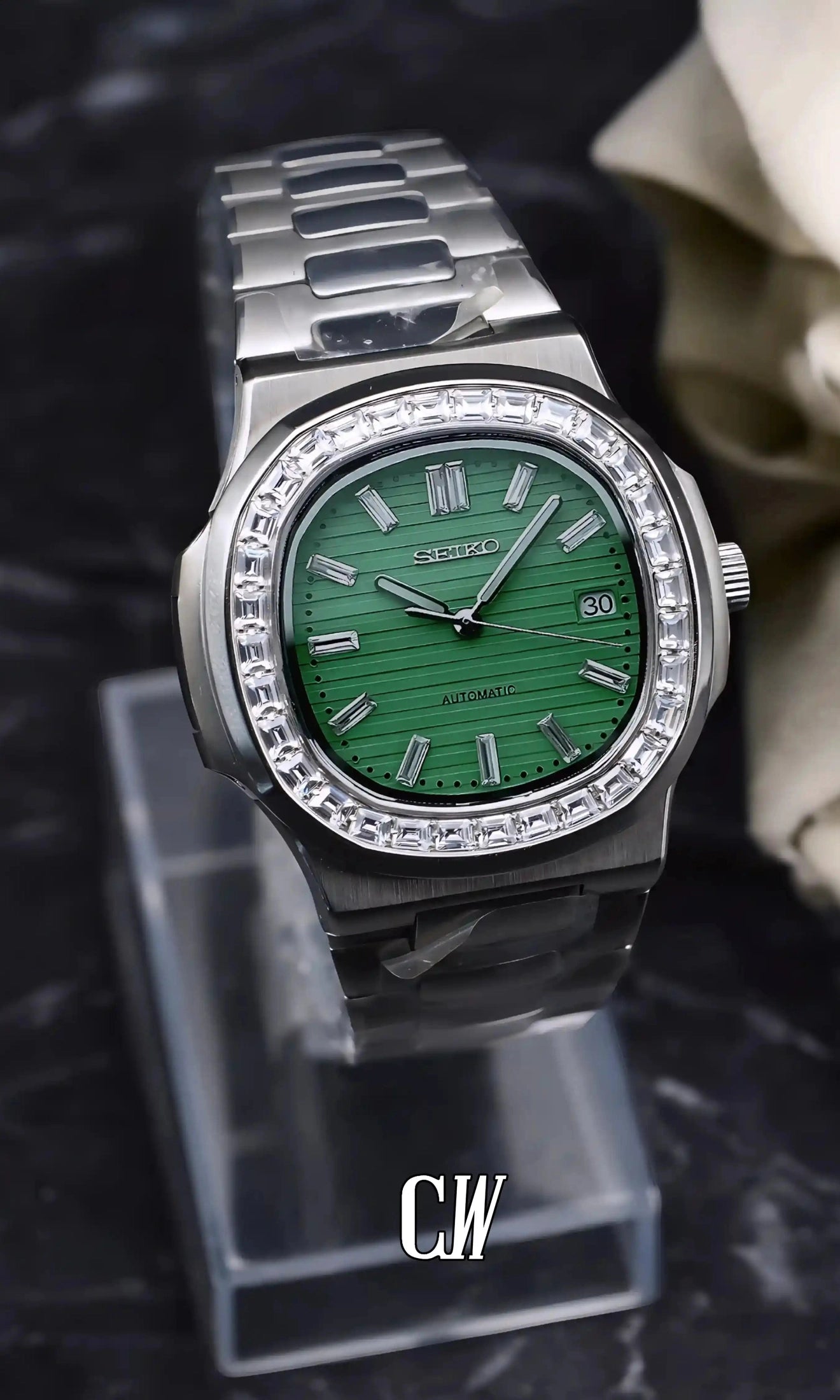 seiko mod Seikonautilus mod watch baguette green