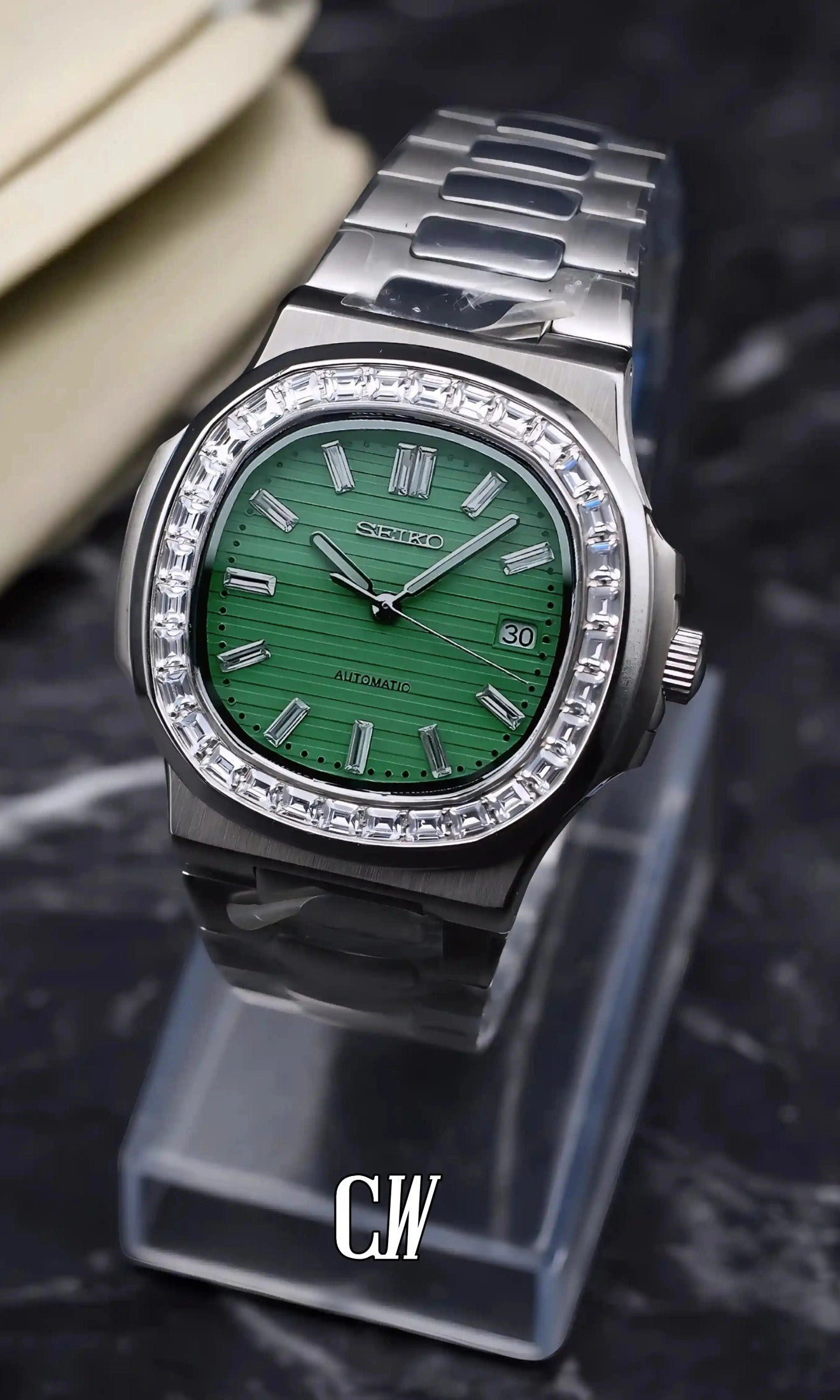 seiko mod Seikonautilus mod watch baguette green