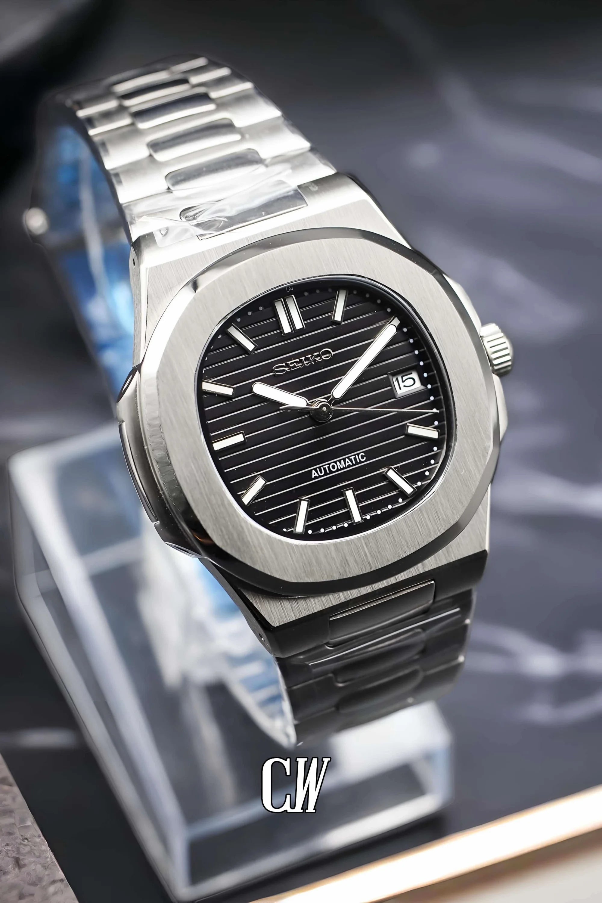 Seikonautilus mod watch black - Circa Watch Labs seiko mod