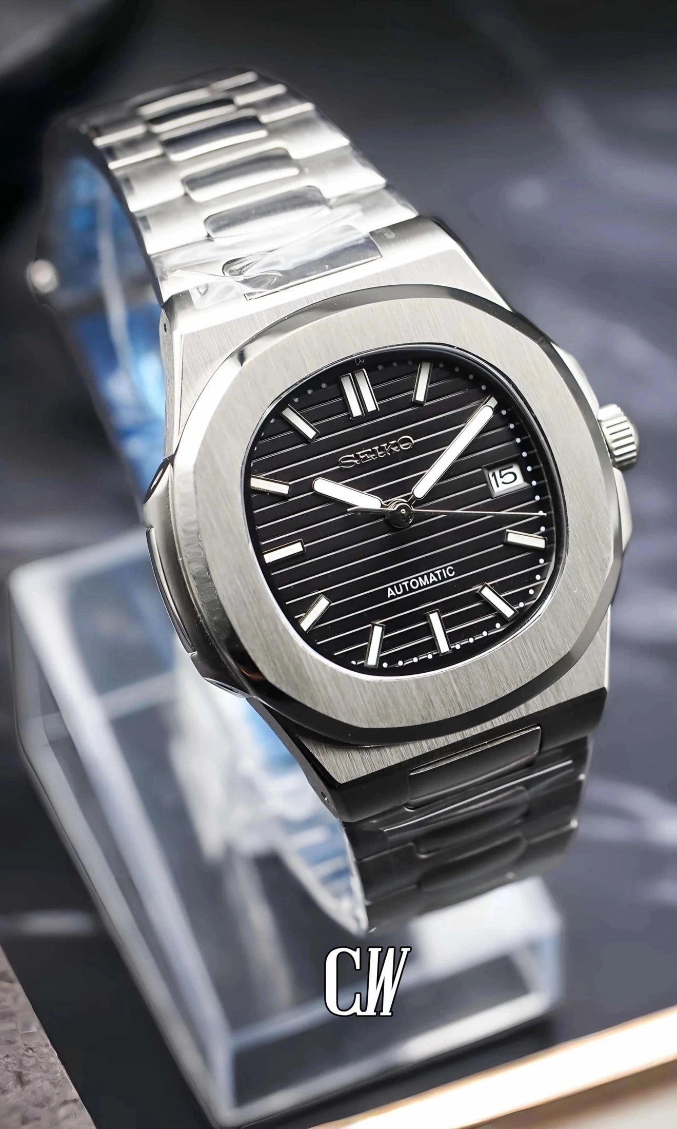 Seikonautilus mod watch black - Circa Watch Labs