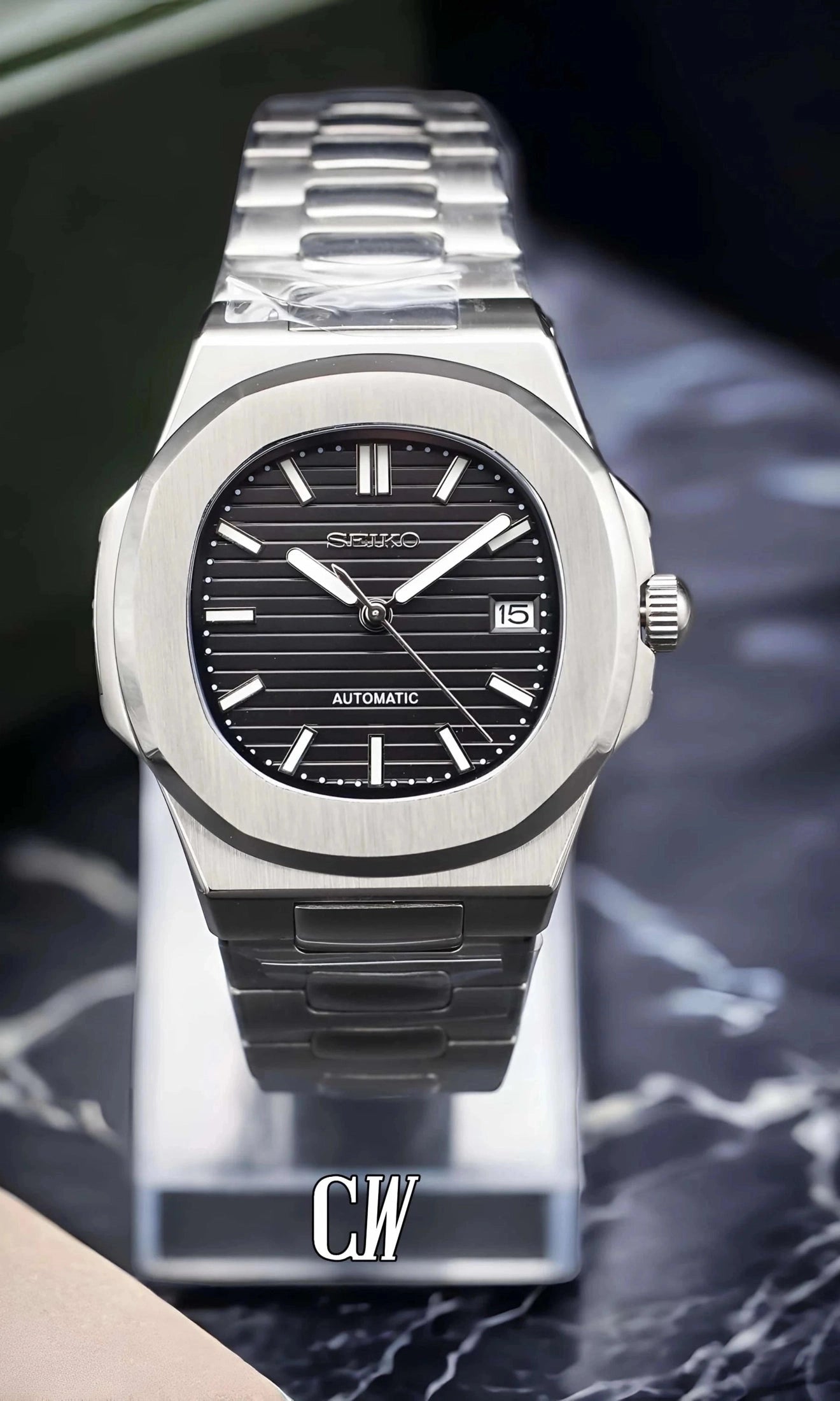 Seikonautilus mod watch black - Circa Watch Labs