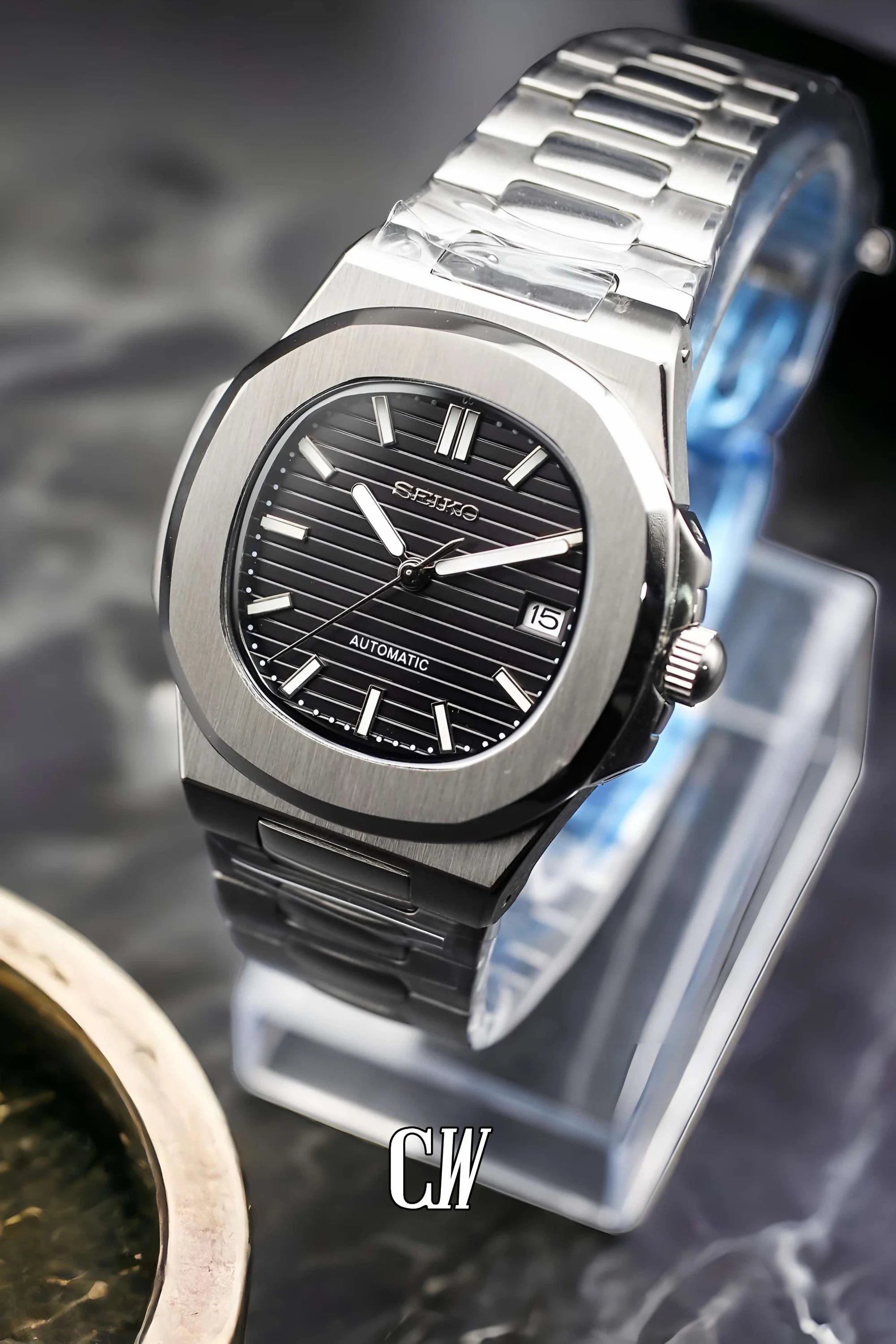 Seikonautilus mod watch black - Circa Watch Labs seiko mod